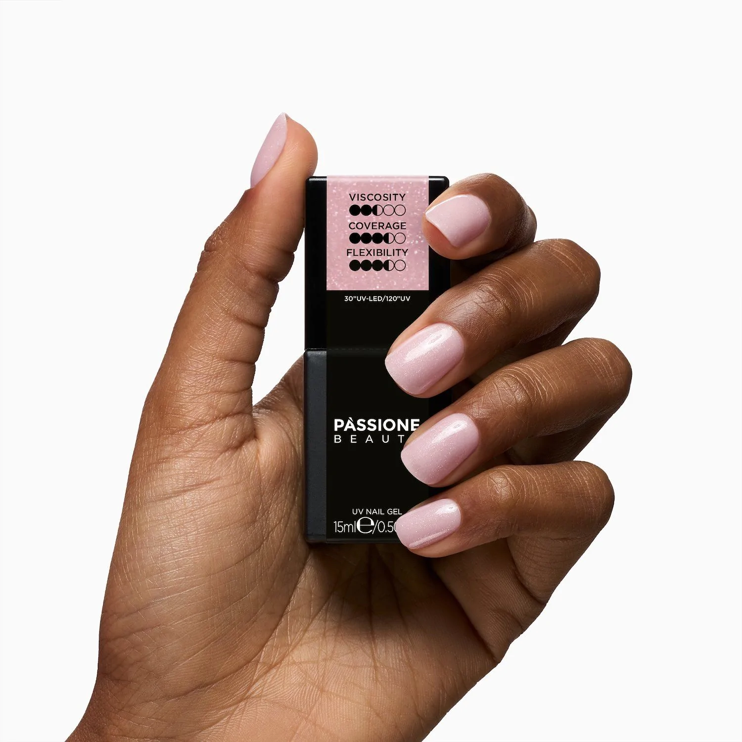 HD Base Diamond Glitter 15 ml - Gel Polish Rubber Base Pink with Silver Micro-Glitter - detail 1