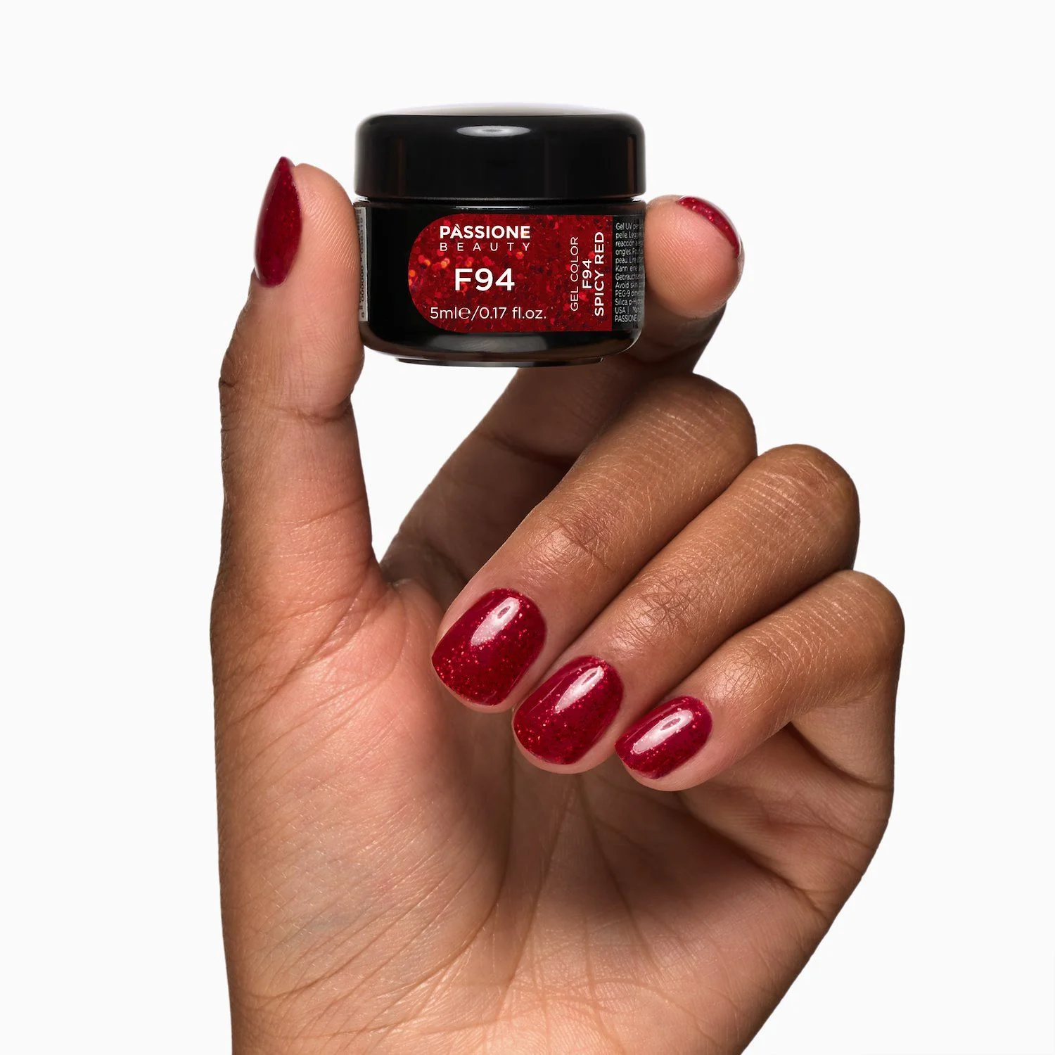 Gel Color F94 Spicy Red - Gel Color autosigillante rosso con glitter rossi - dettaglio 3