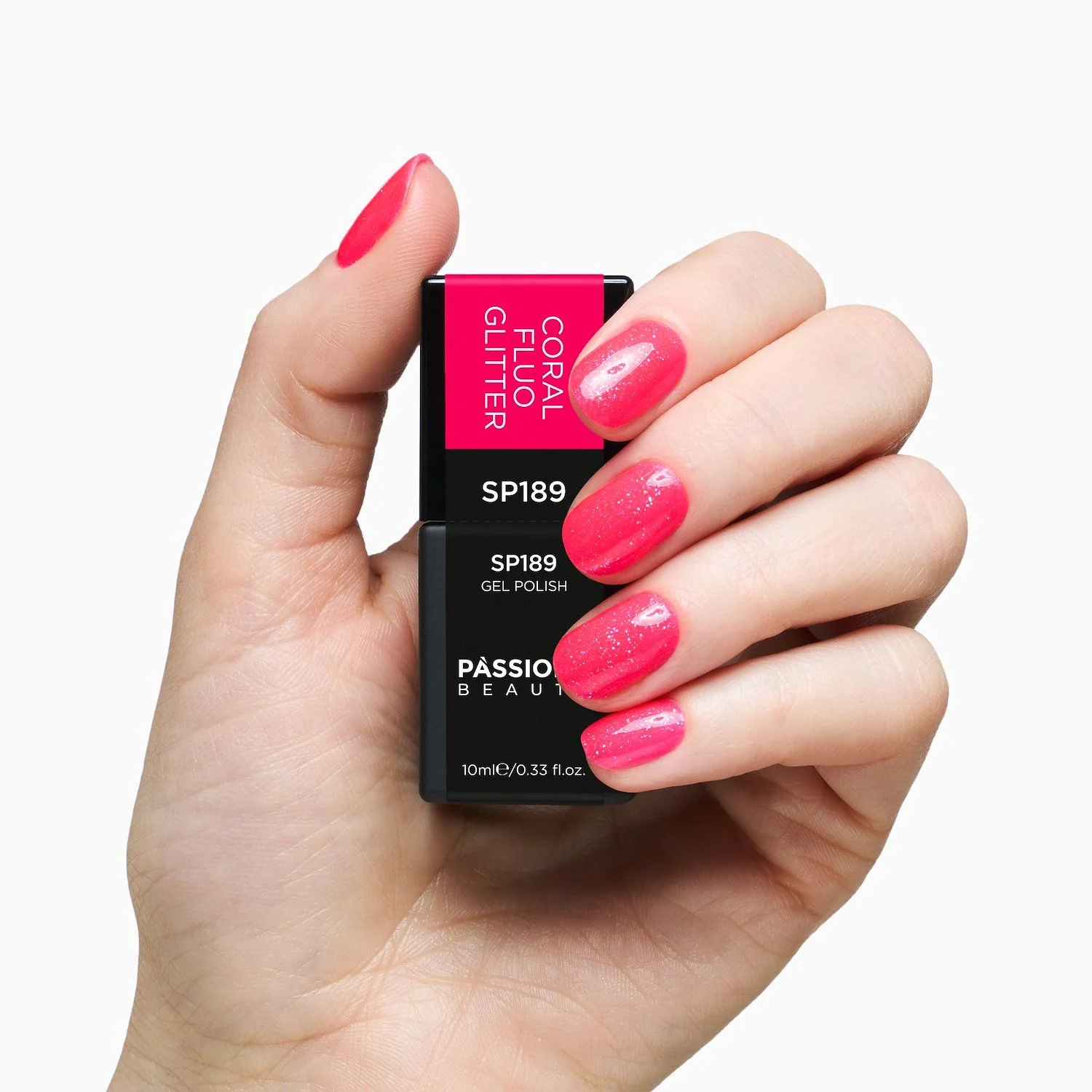 Gel Nail Polish SP189 Coral Fluo Glitter - Fluo Coral Orange Gel Polish with Multicolour Glitter - detail 2