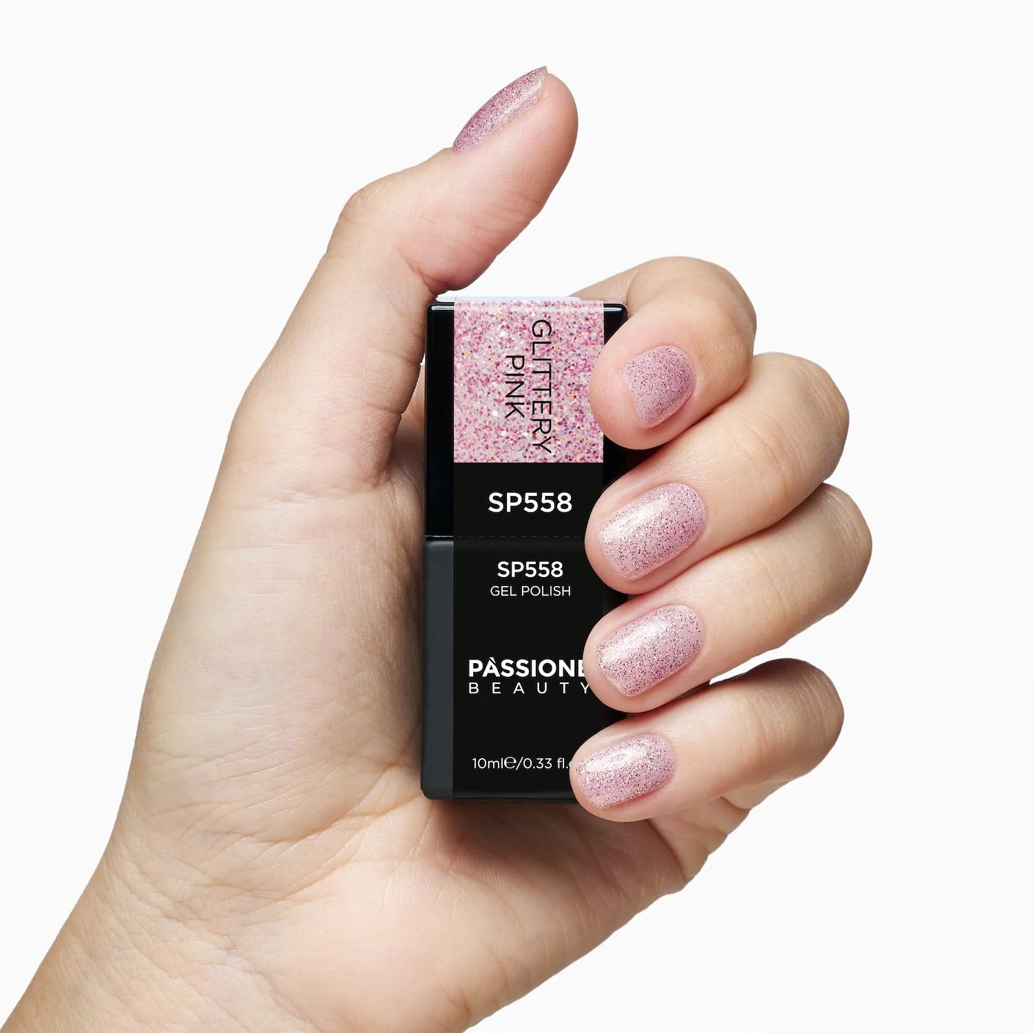 Gel Nail Polish SP558 Glittery Pink - Clear Gel Polish with Fuchsia and Holographic Micro-glitter - detail 2