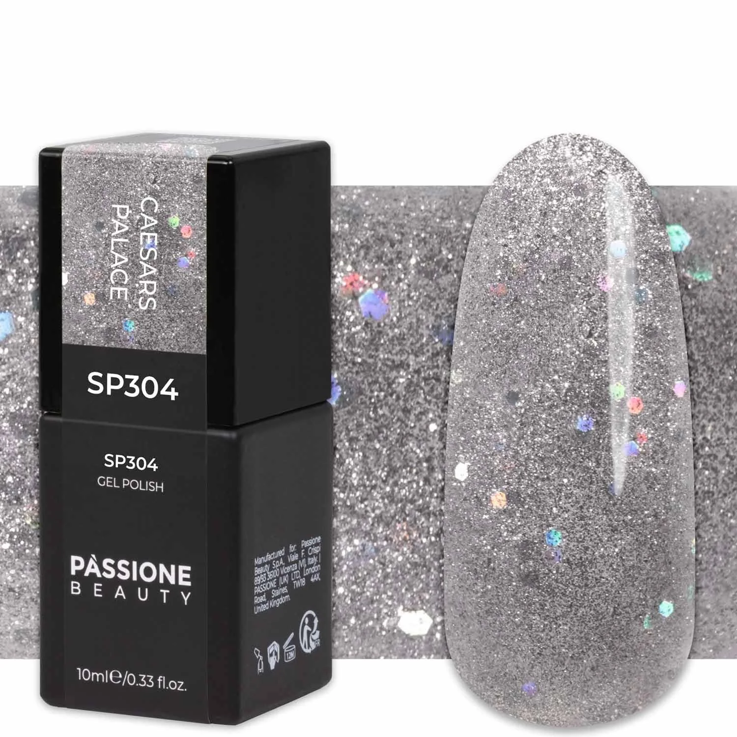 Gel Nail Polish SP304 Caesars Palace - Silver Gel Polish with Glitter and Holographic Sequins