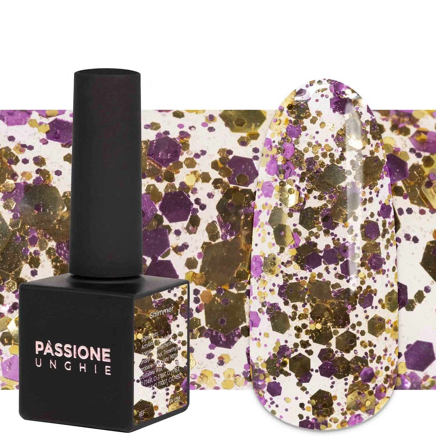 Gel Nail Polish GPG80 Shimmer  - GPG80 Shimmer gel polish, transparent with purple and gold micro glitters