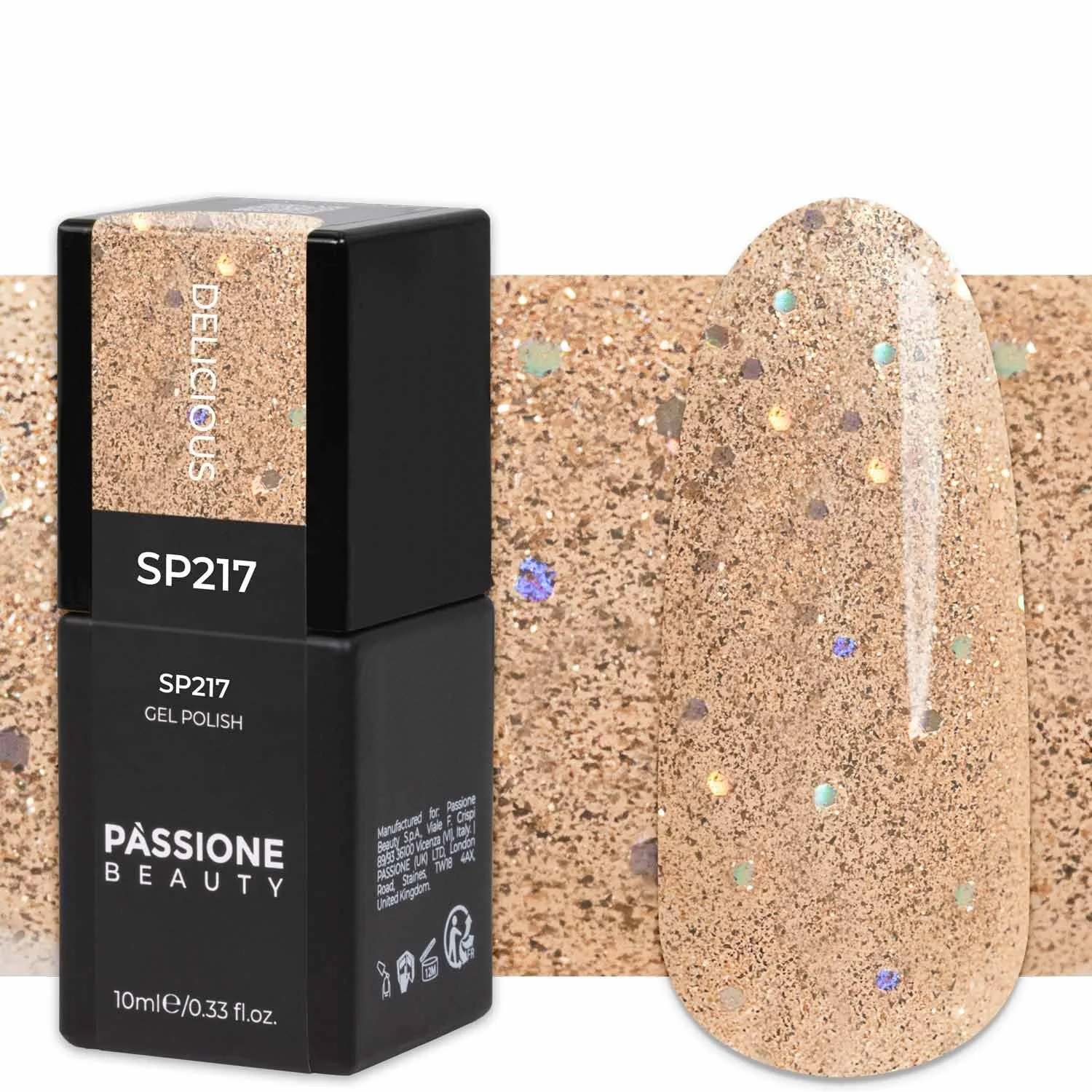 Gel Nail Polish GP217 Delicious  - Light Golden Gel Polish with rainbow glitter