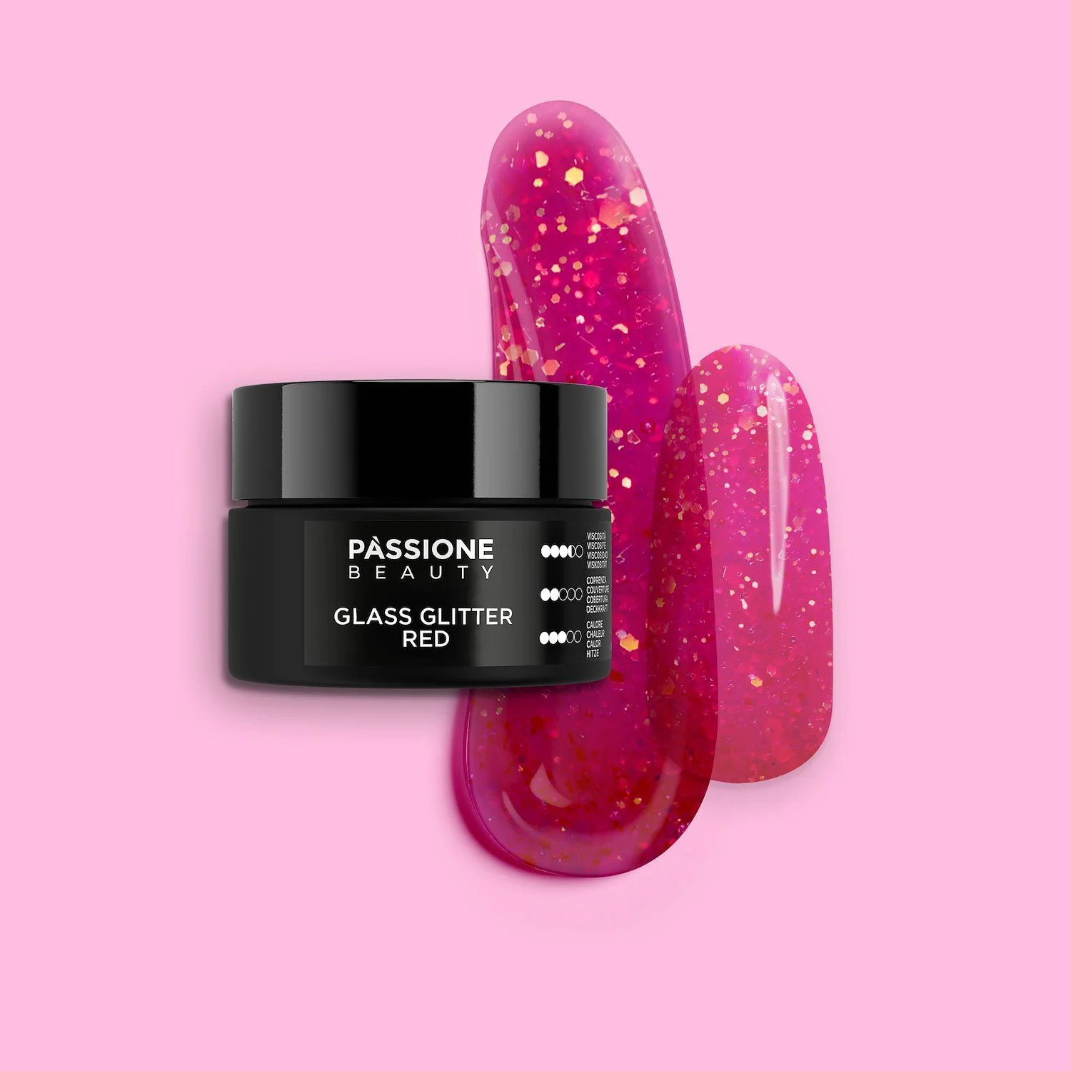 Glass Glitter Red 15 ml - Builder Gel selbstnivellierend Magenta-Glaseffekt mit goldenen Glitzer- und Paillettenteilchen