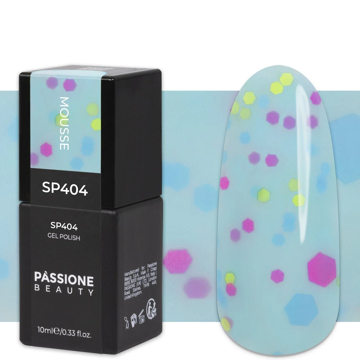 Gel Nail Polish GP404 Mousse  - Light Blue Gel Polish with coloured sequins