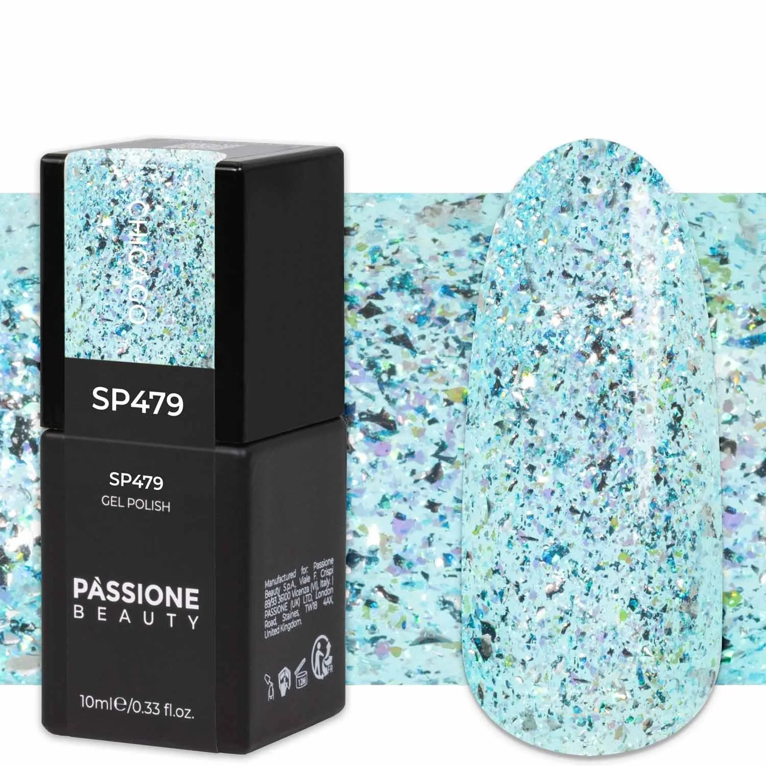 Gel Nail Polish GP479 Chicago - Silver glitter aqua-green gel polish 