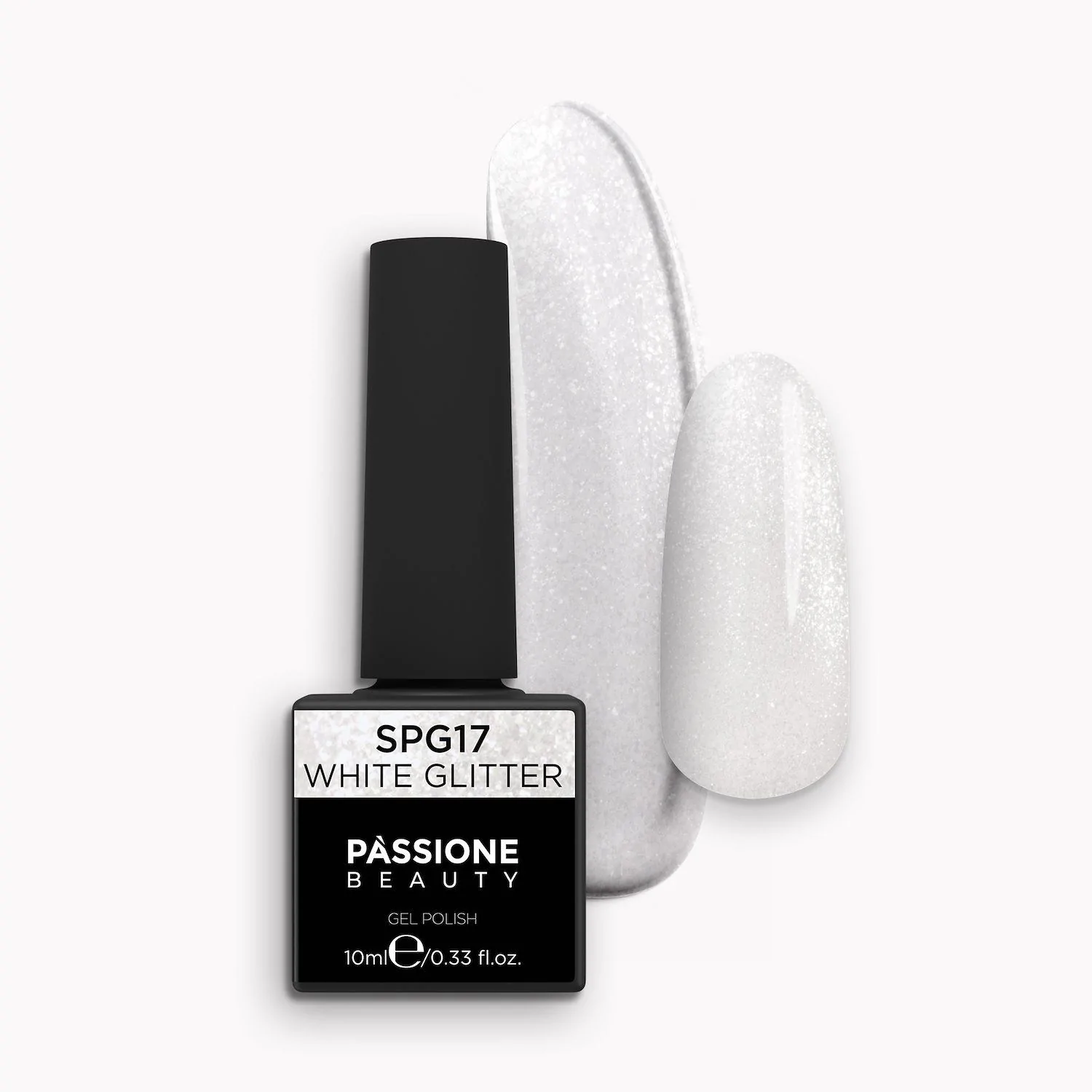 Gel Polish GPG17 White Glitter - GPG17 White gel polish, pearly white with micro glitter
