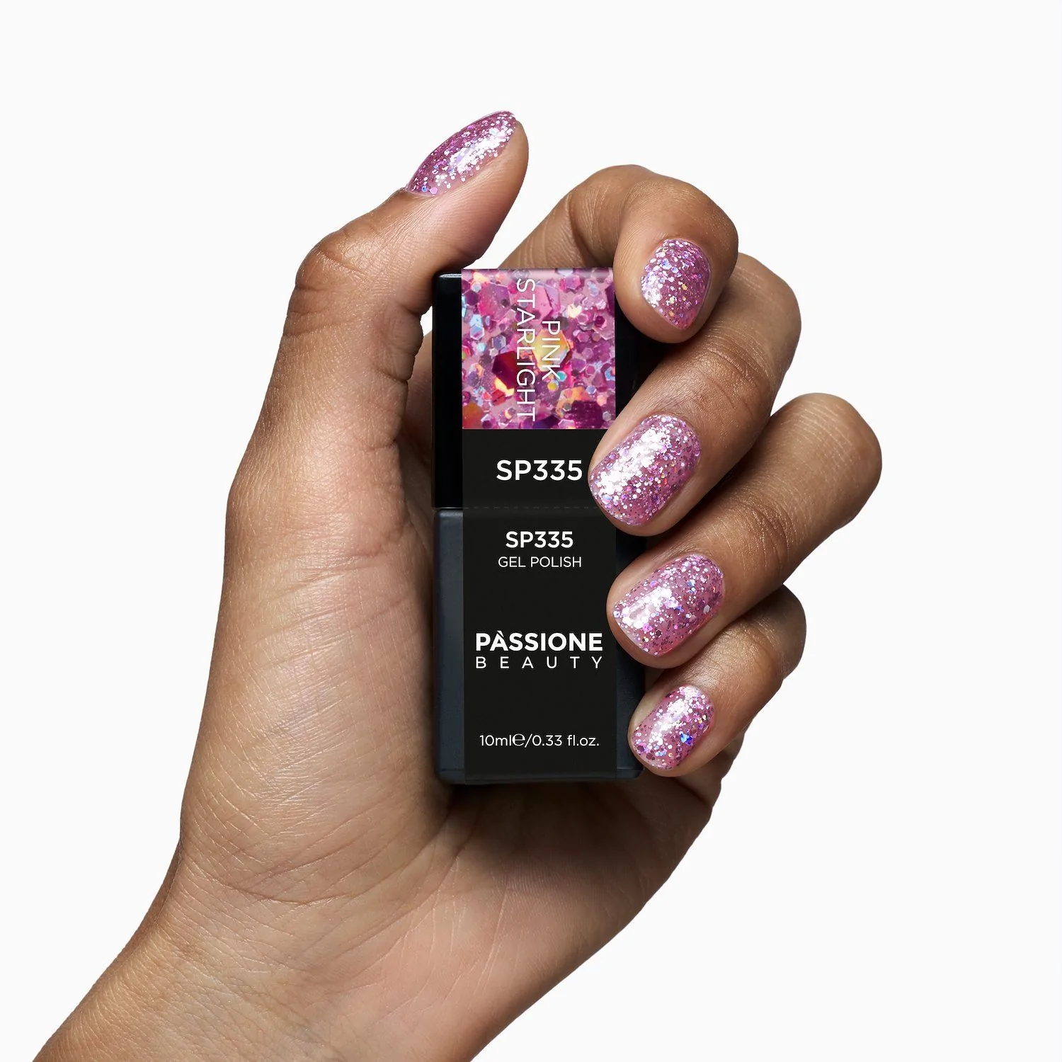 UV-Nagellack SP335 Pink Starlight - UV-Nagellack Transparent mit Fuchsia und holografischen Glitzern und Pailletten - Detail 3