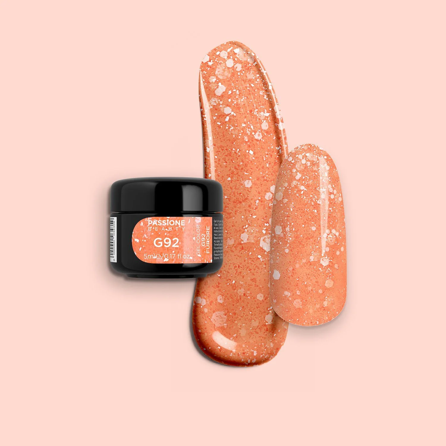 Gel Glitter G92 Furore - Orange Glitter Gel with white glitter and sequins