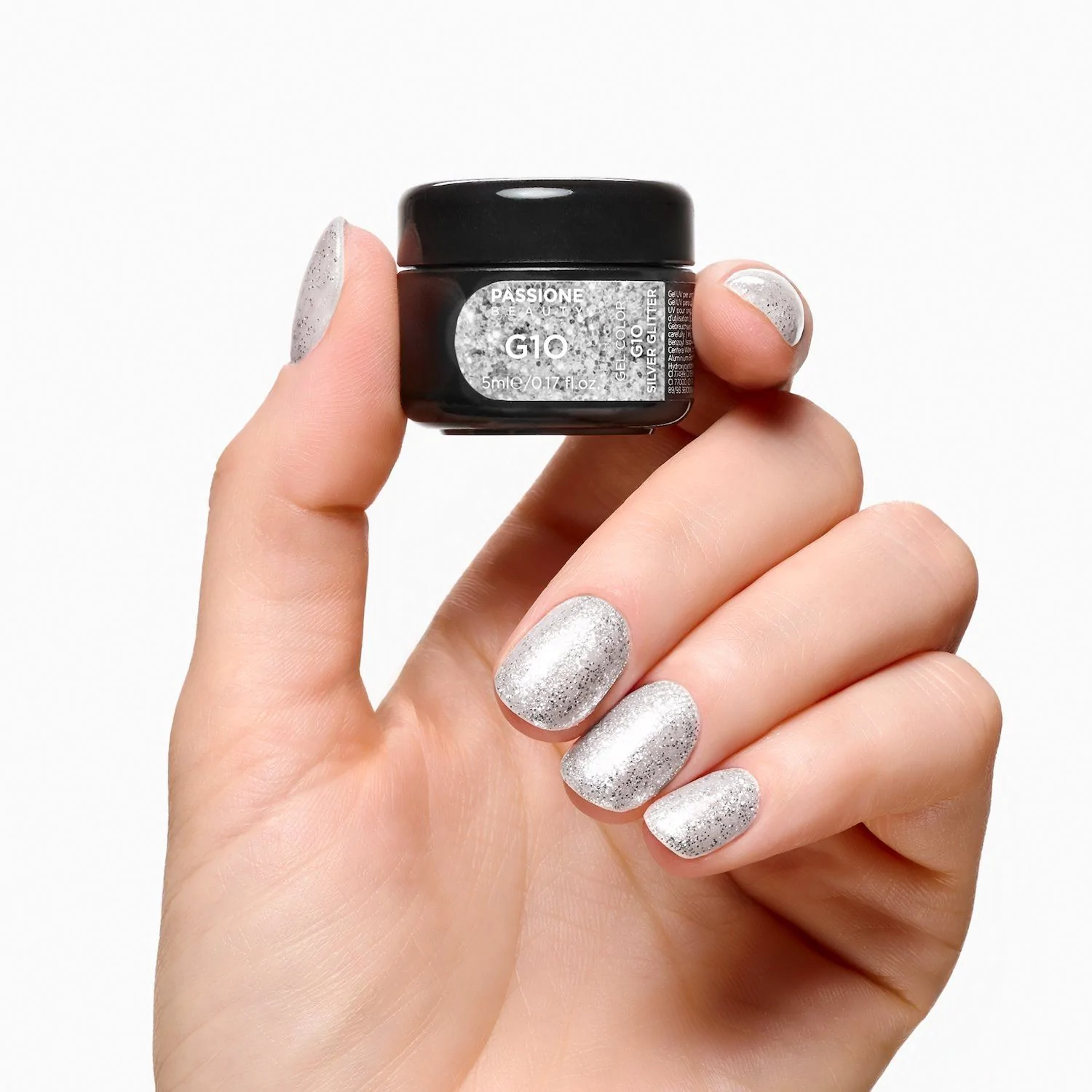 Gel Glitter G10 Silver Glitter - Gel color color plateado con purpurina - detalle 2
