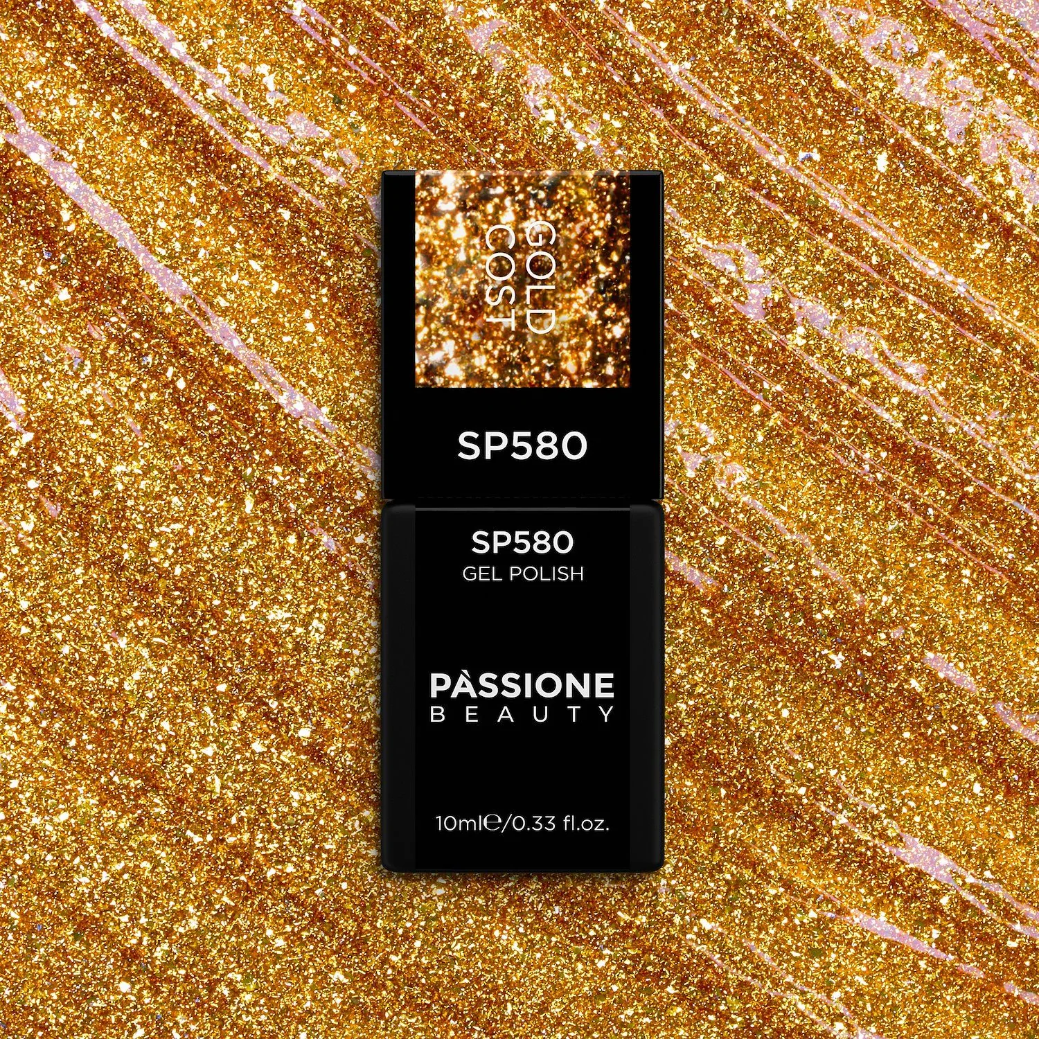 Gel Nail Polish SP580 Gold Cost - Bronze Gel Polish with Gold Micro-glitter and Micro-flakes - detail 3