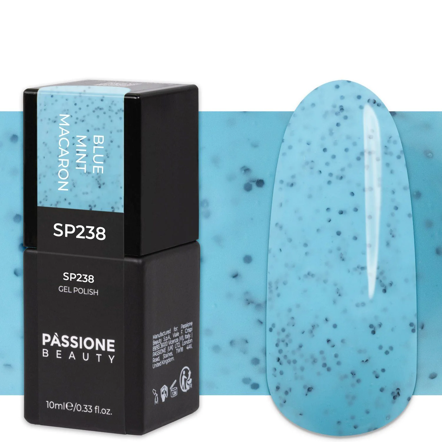 Gel Nail Polish GP238 Blue Mint Macaron  - Light Blue Gel Polish with black particles