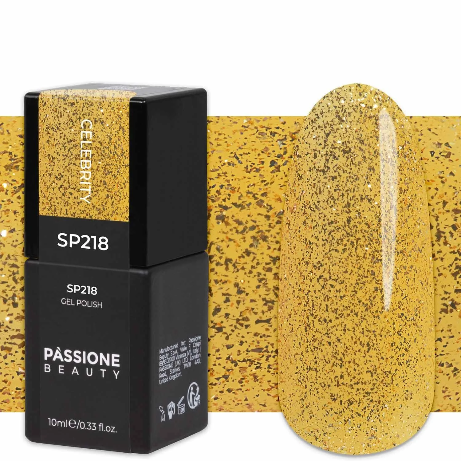 Gel Nail Polish GP218 Celebrity  - Mustard Gold Gel Polish with gold micro glitter