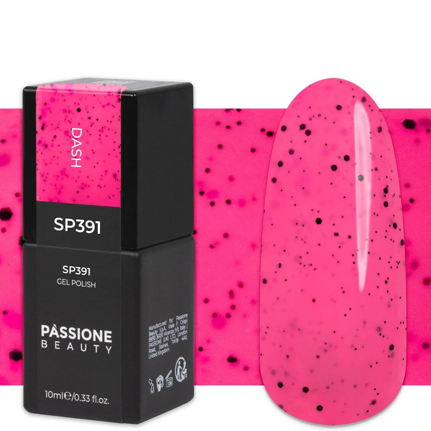 Gel Nail Polish GP391 Dash  - Hot Pink Gel Polish with black micro particles