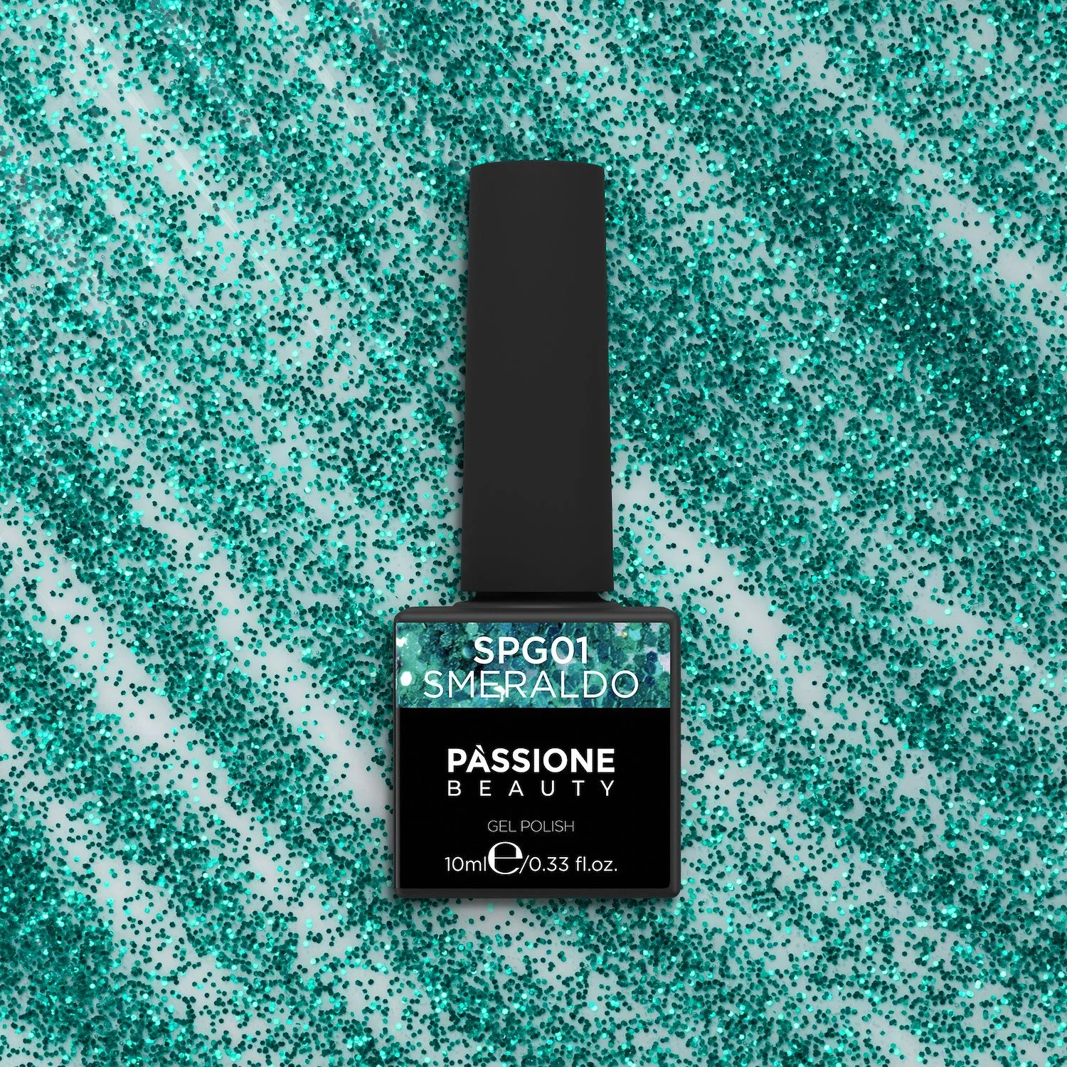 Gel Nail Polish GPG01 Smeraldo  - GPG01 Smeraldo gel polish, transparent with green micro glitter  - detail 2