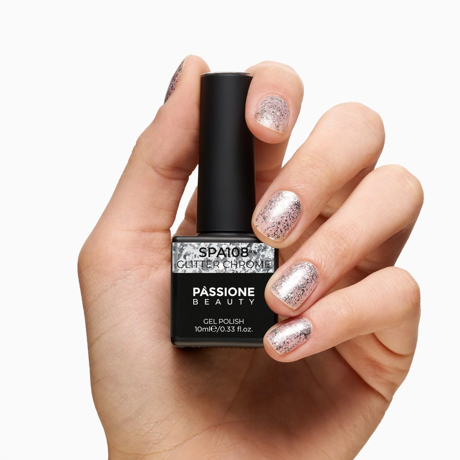 UV Nagellack SNA108 Glitter Chrome - UV Nagellack in Silber mit Chrome Flakes - Detail 1
