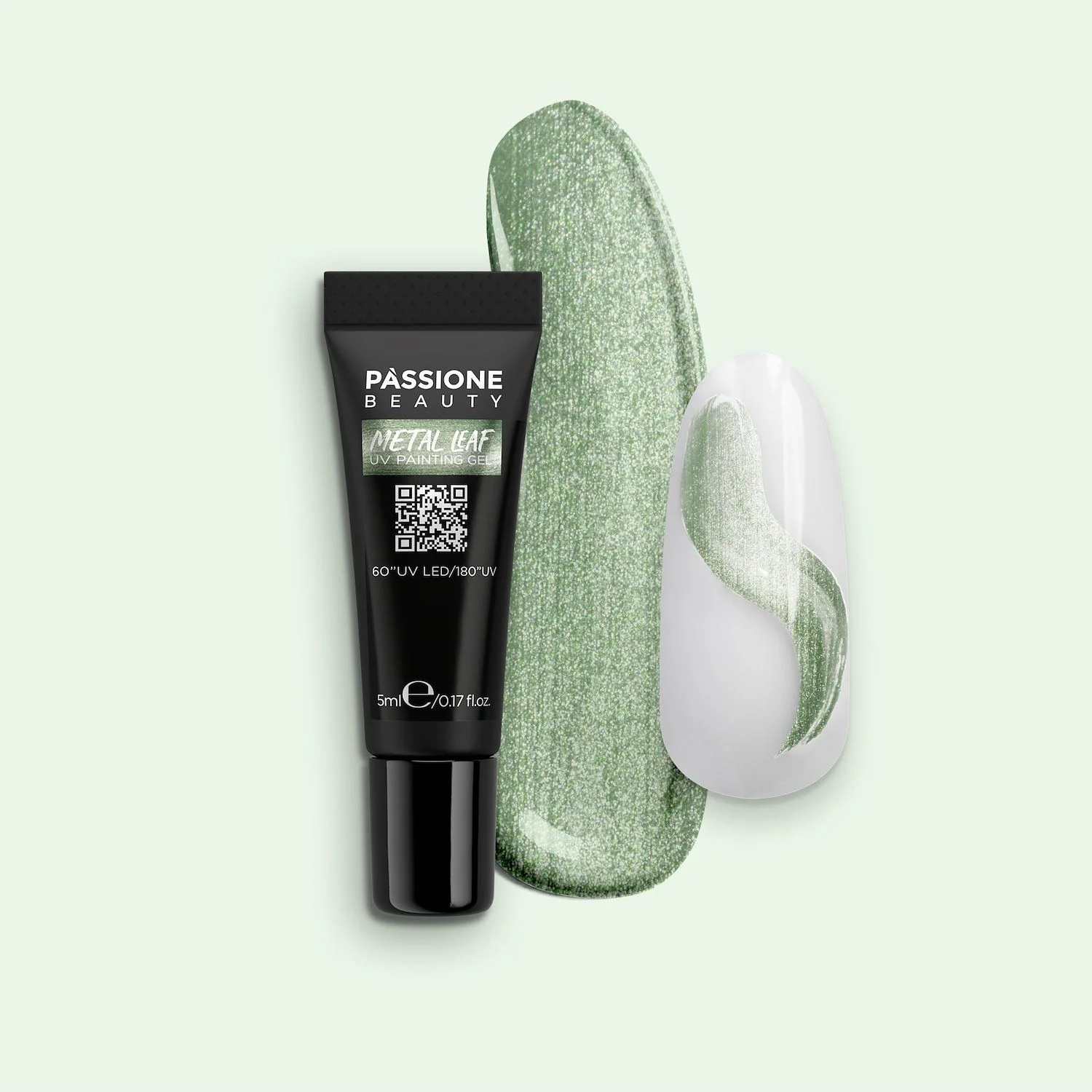 Metal Leaf UV Painting Gel - Metal Leaf UV Gel Paint Mint Green with Ultra-Fine Silver Micro-Glitter