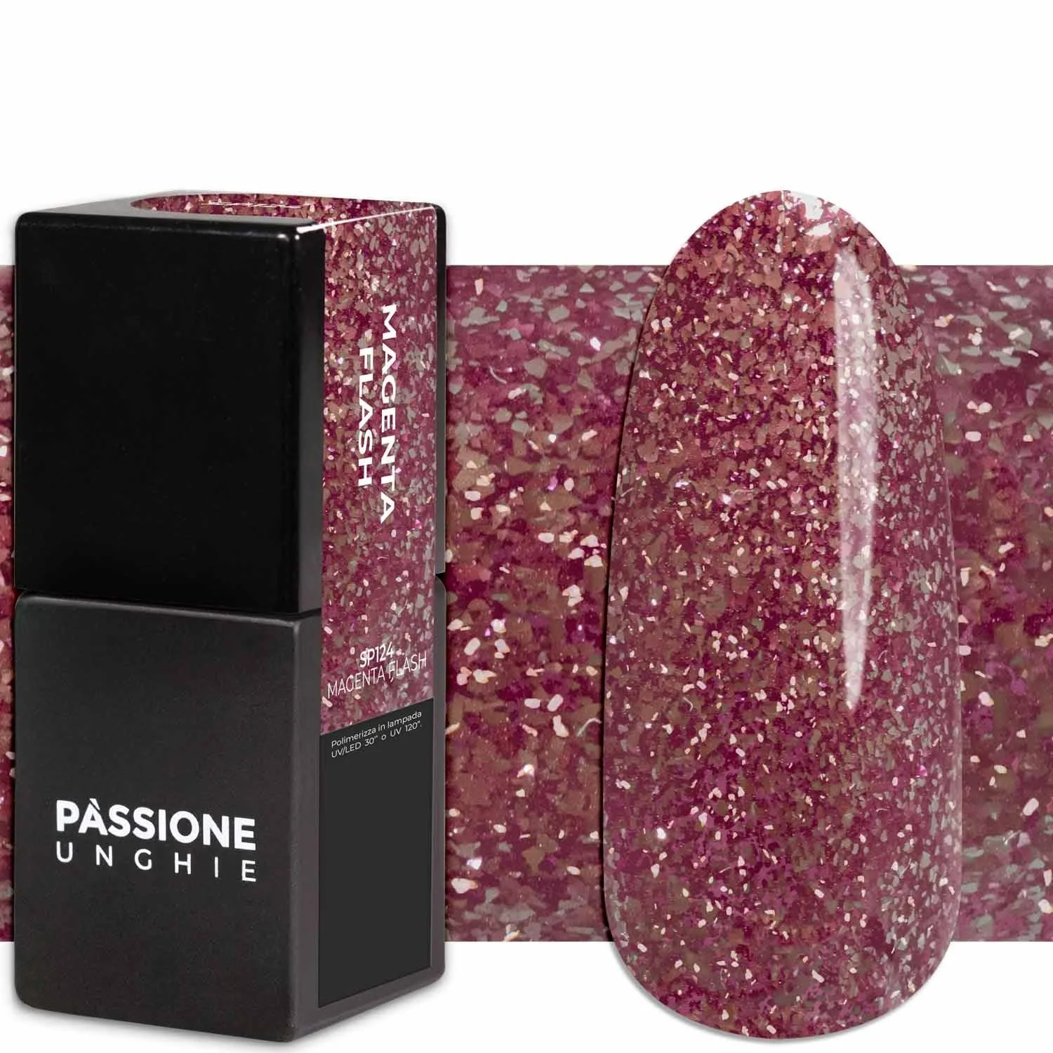Gel Nail Polish GP124 Magenta Flash  - Magenta Pink Gel Polish with glitter