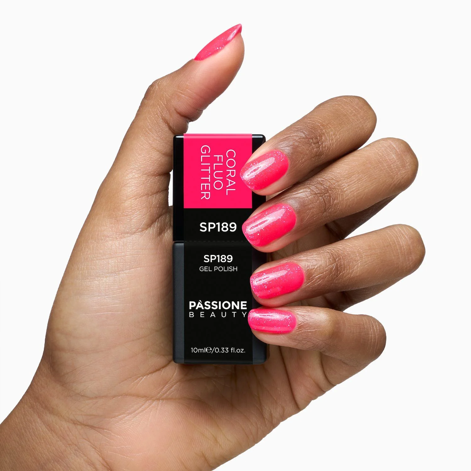 Gel Nail Polish SP189 Coral Fluo Glitter - Fluo Coral Orange Gel Polish with Multicolour Glitter - detail 3