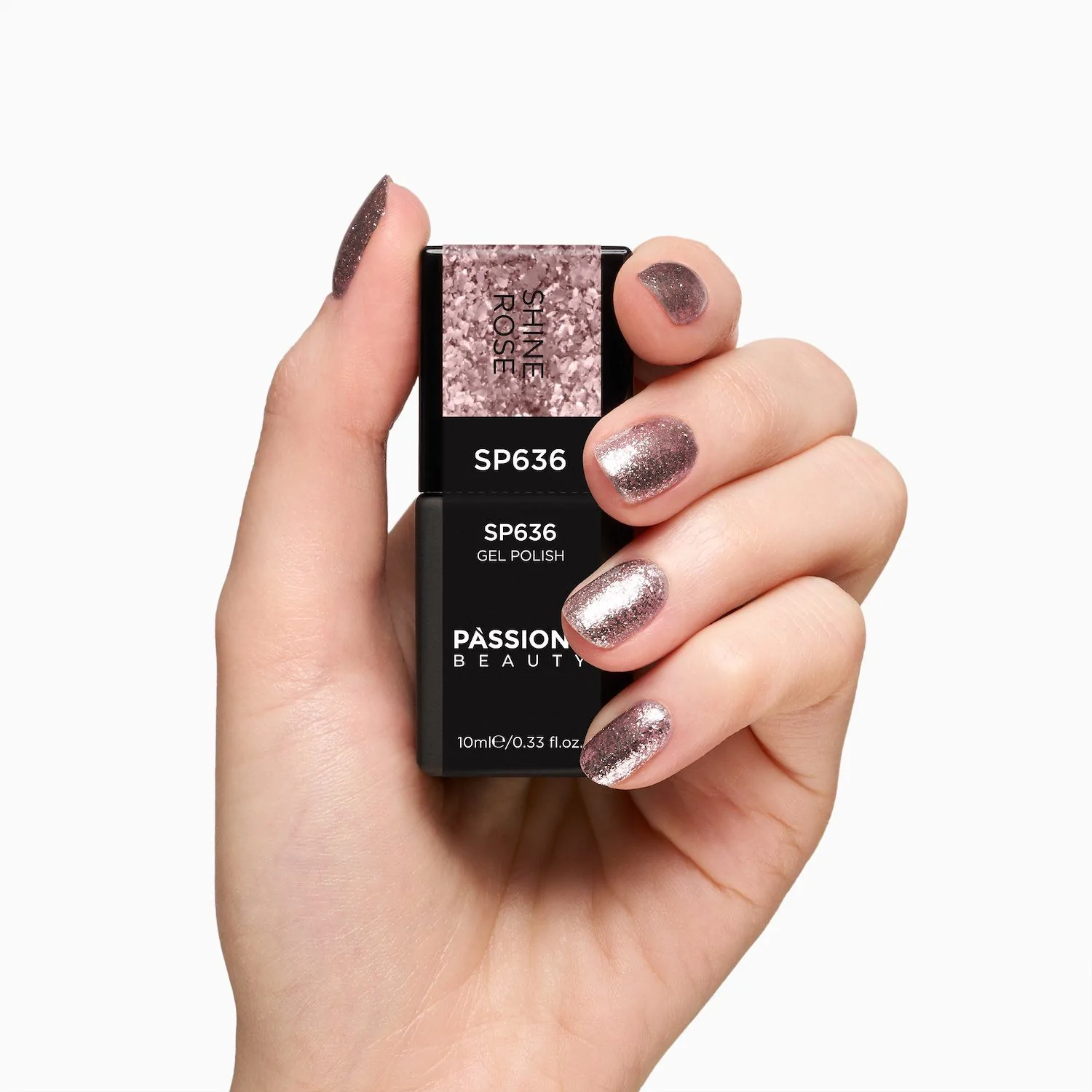 Gel Nail Polish SP636 Shine Rose - Rose Gold Gel Polish with Gold Glitter and Silver Flakes - detail 3