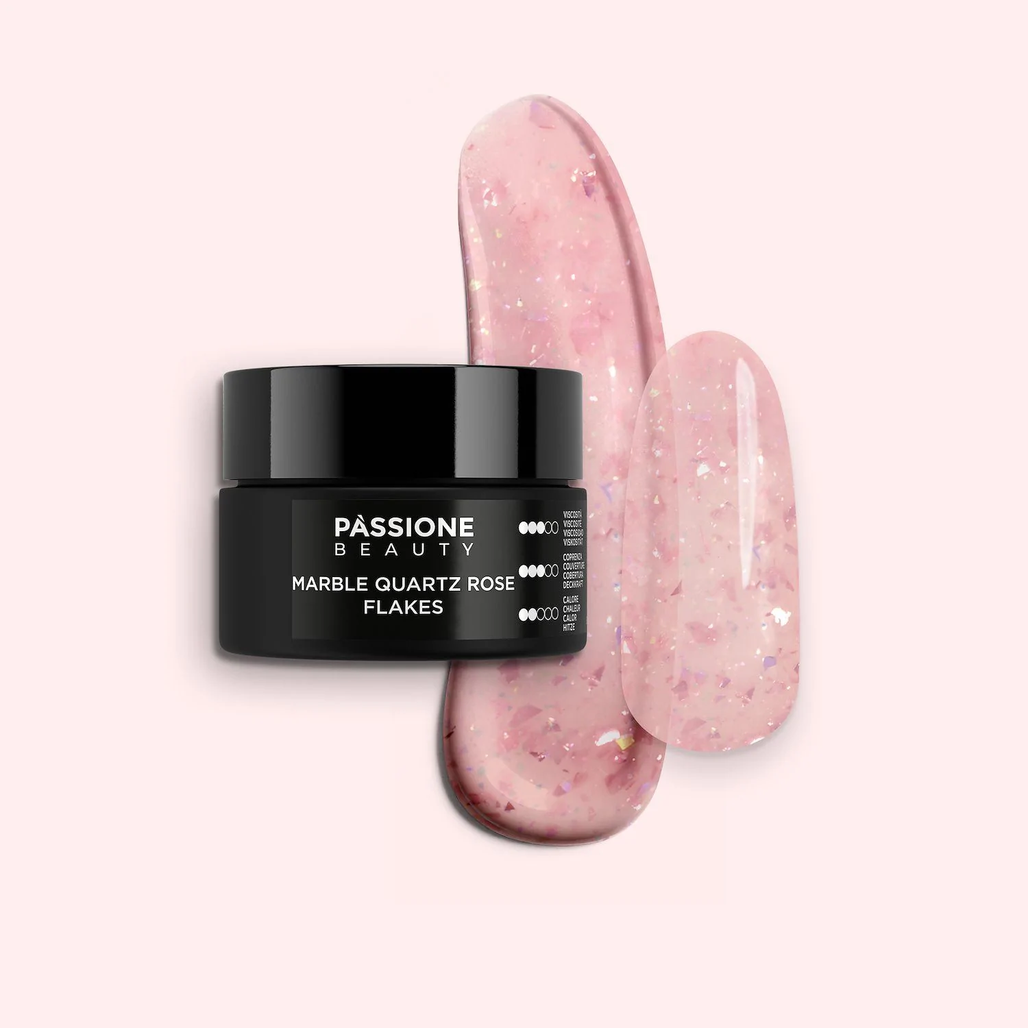 Marble Quartz Rose Flakes 15 ml - Gel constructor autonivelante rosa con copos rosa oscuro y micro-copos holográficos
