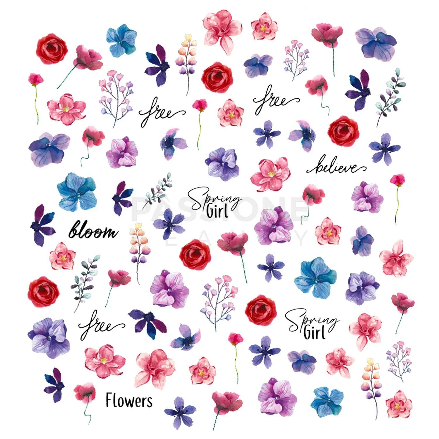 Spring Girl - Nail Stickers - Spring nail art stickers with flowers and lettering - detail 1