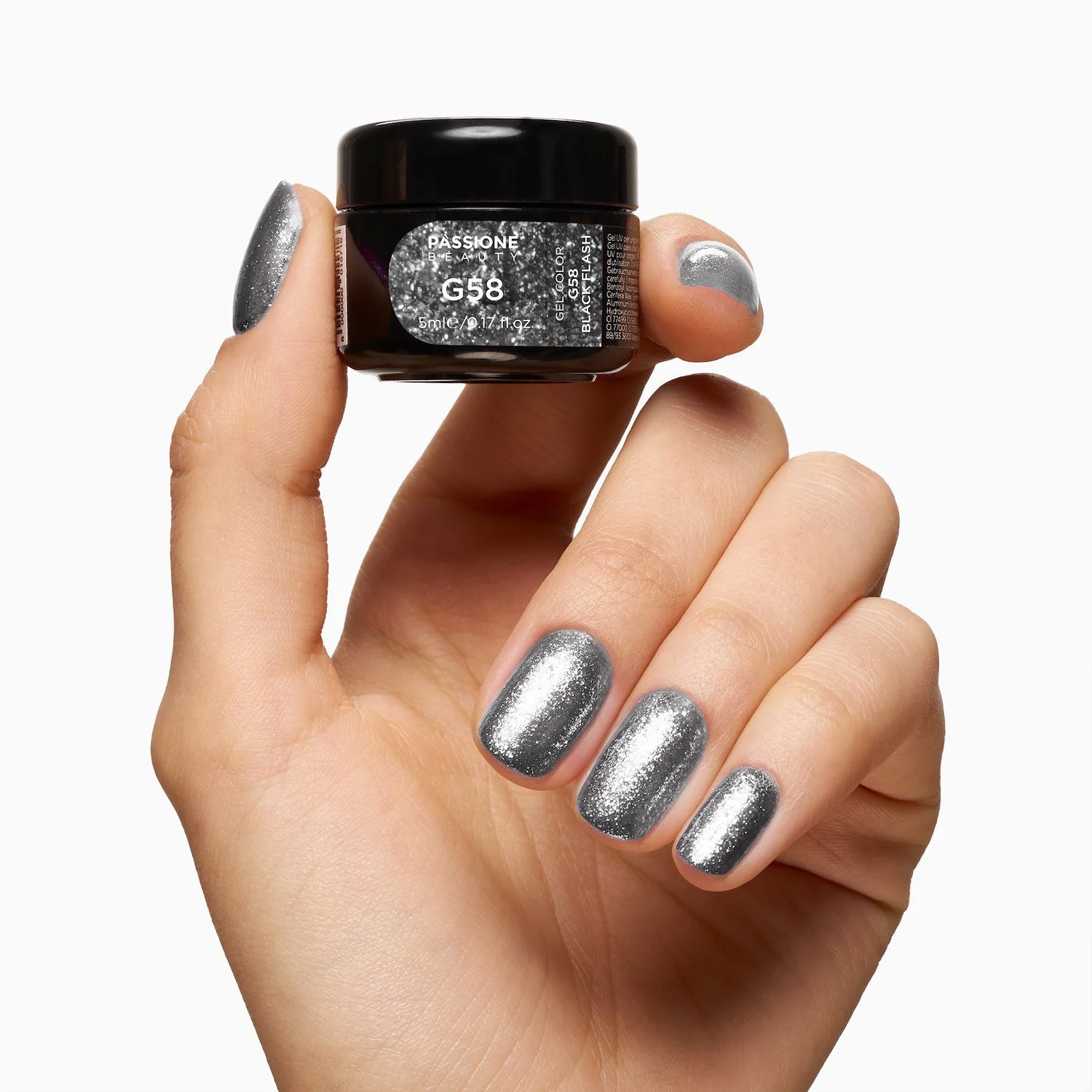 Glitter Farbgel G58 Black Flash - Farbgel in Schwarz mit Silberglitzer - Detail 3