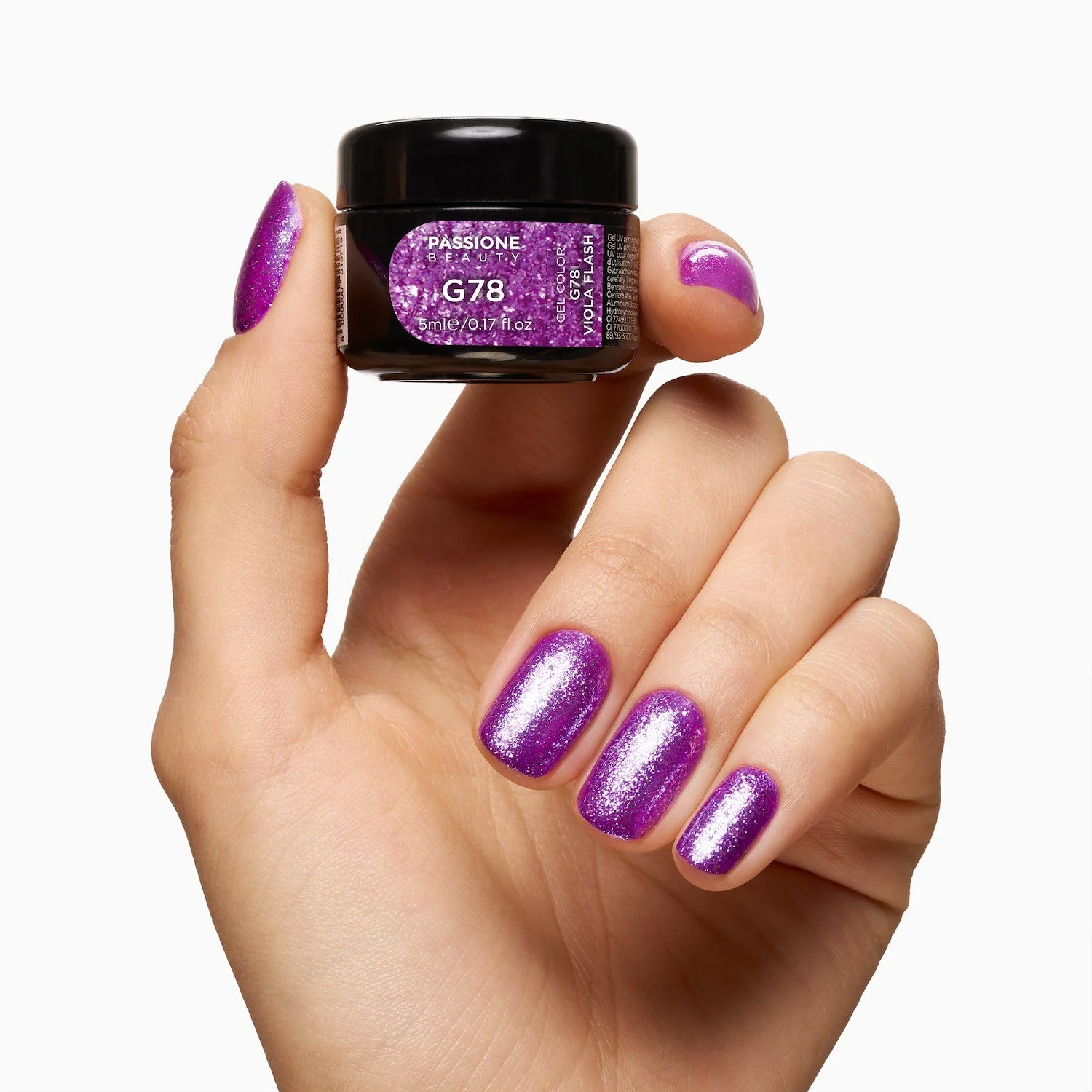 Gel Glitter G78 Viola Flash - Gel color viola con flakes viola e fucsia - dettaglio 3