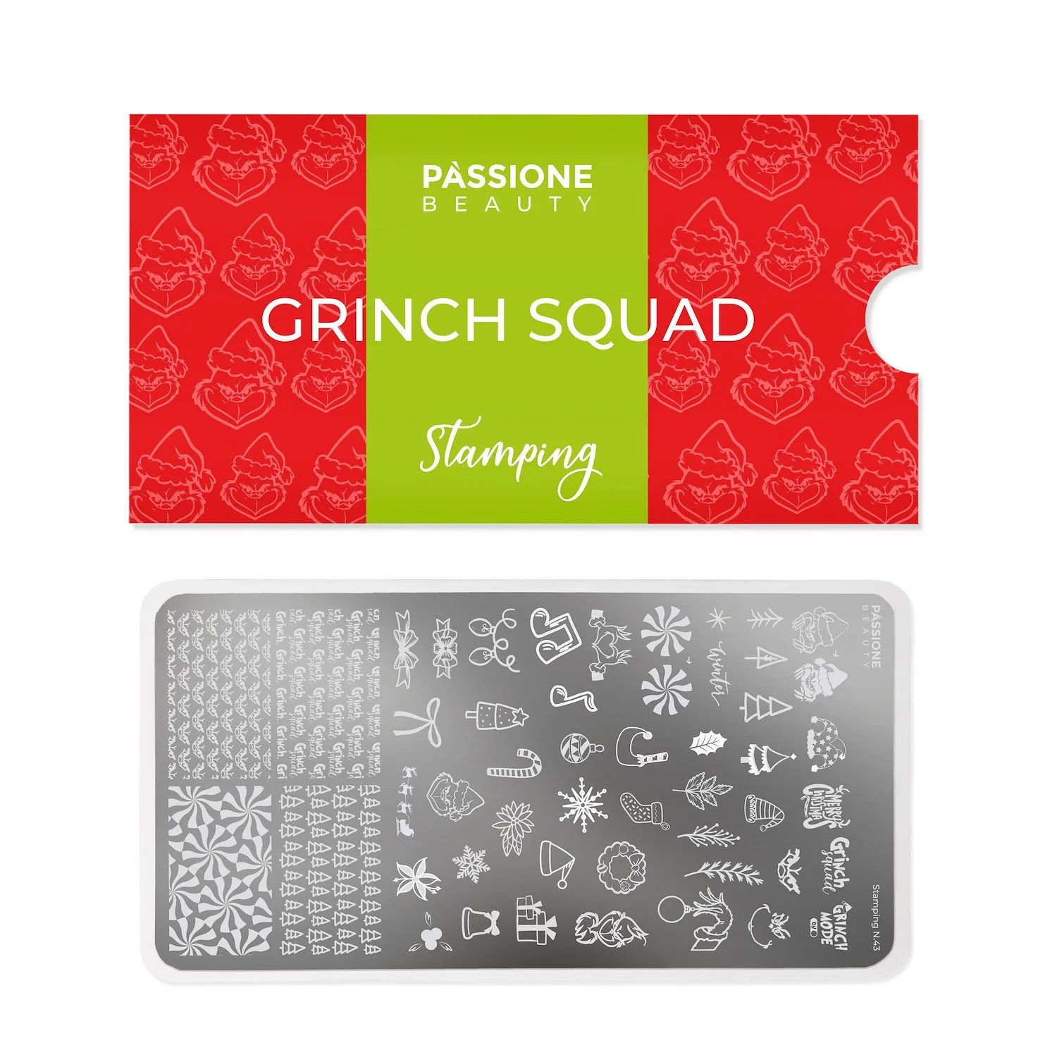 Grinch Squad - Stamping Plate - Stamping plate with Christmas-themed nail decorations - detail 1
