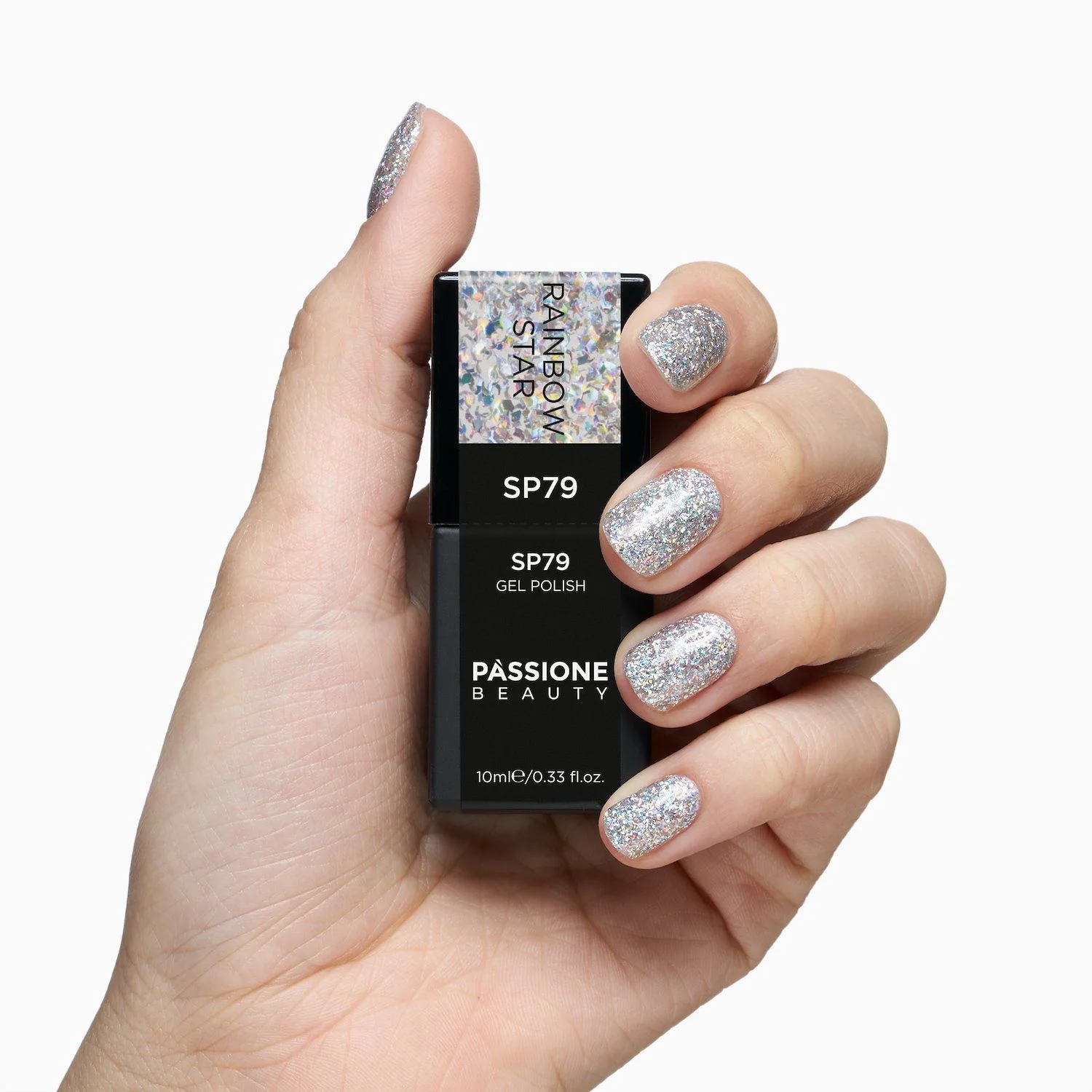 UV-Nagellack SP79 Rainbow Star - UV-Nagellack Transparent mit holografischen Silber-Flakes - Detail 2