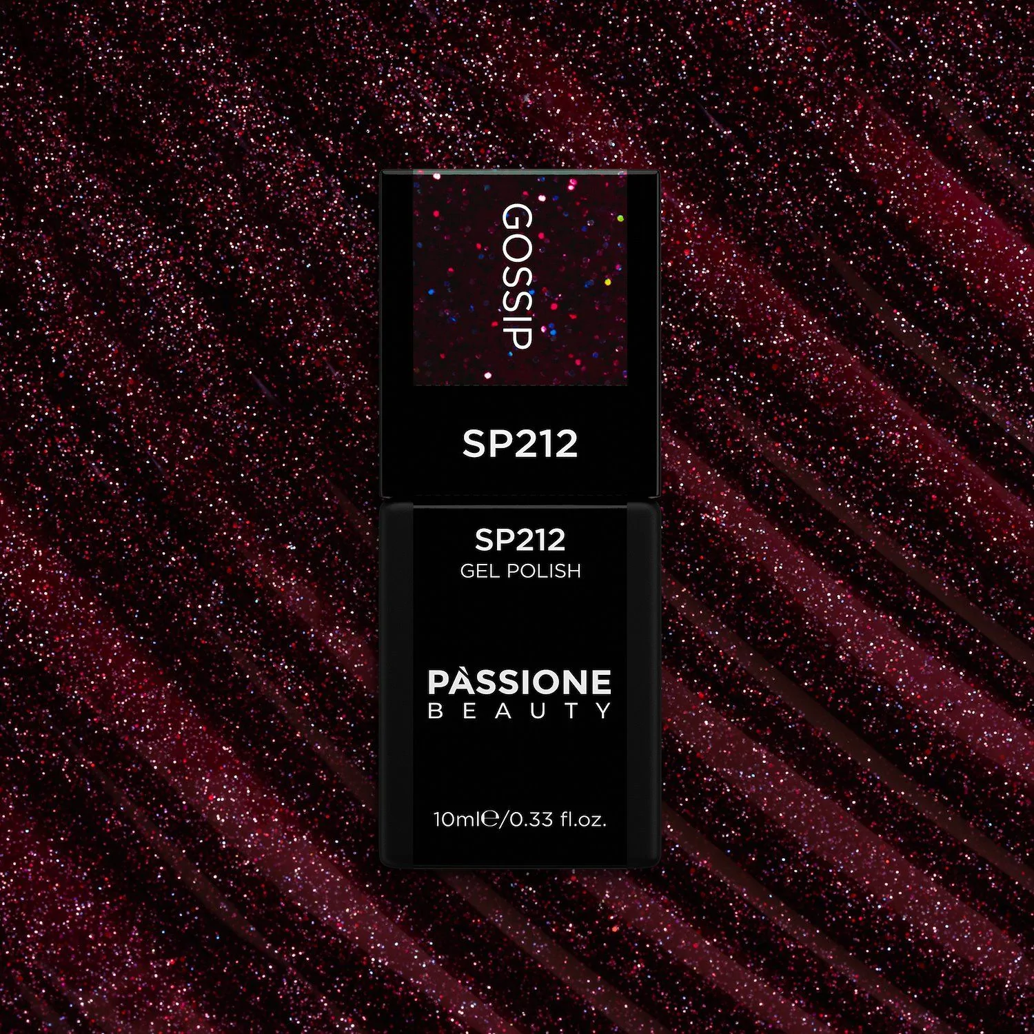 Gel Nail Polish SP212 Gossip - Burgundy Gel Polish with Holographic Micro-glitter - detail 3