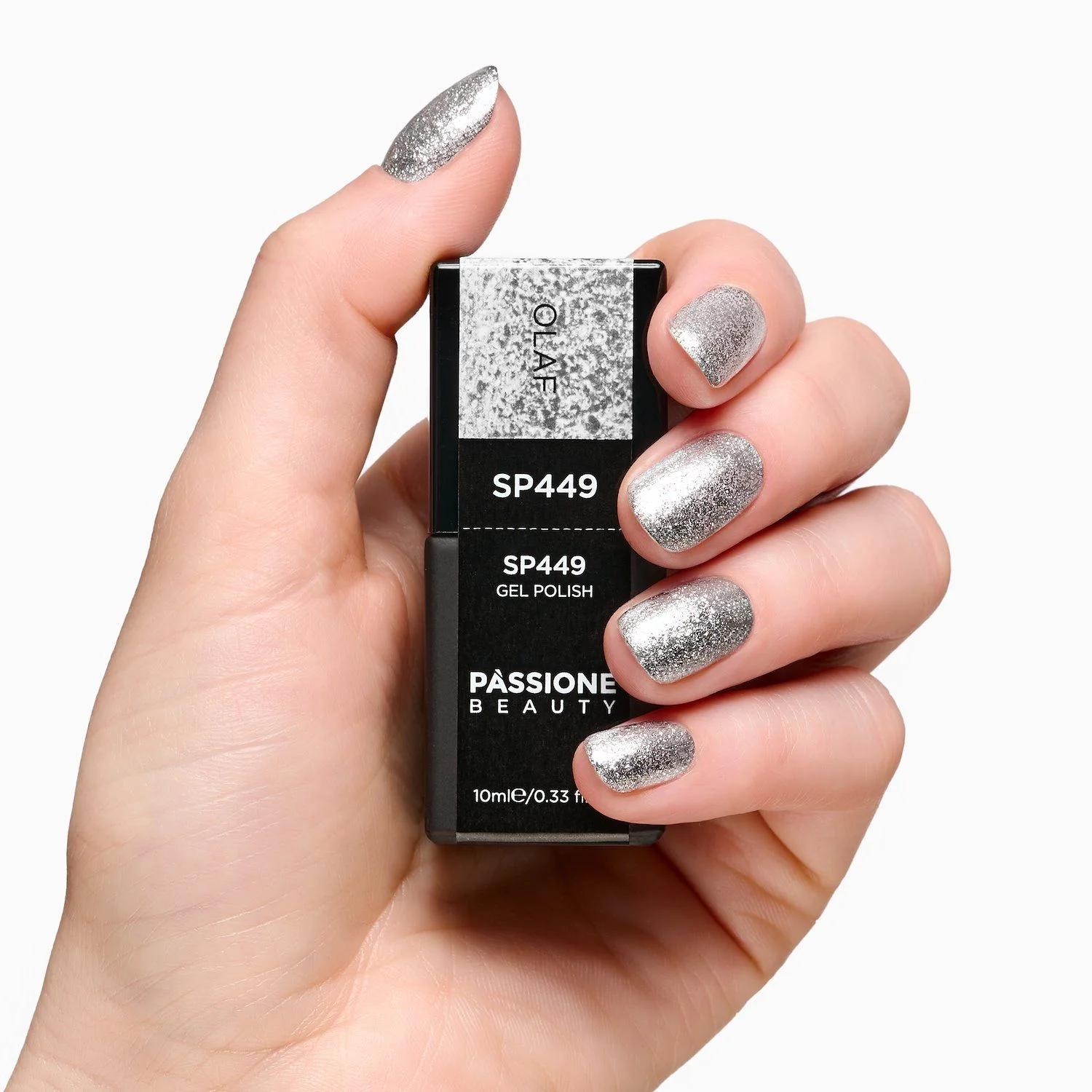 Gel Nail Polish SP449 Olaf - Silver Gel Polish with Silver Glitter and Flakes - detail 2