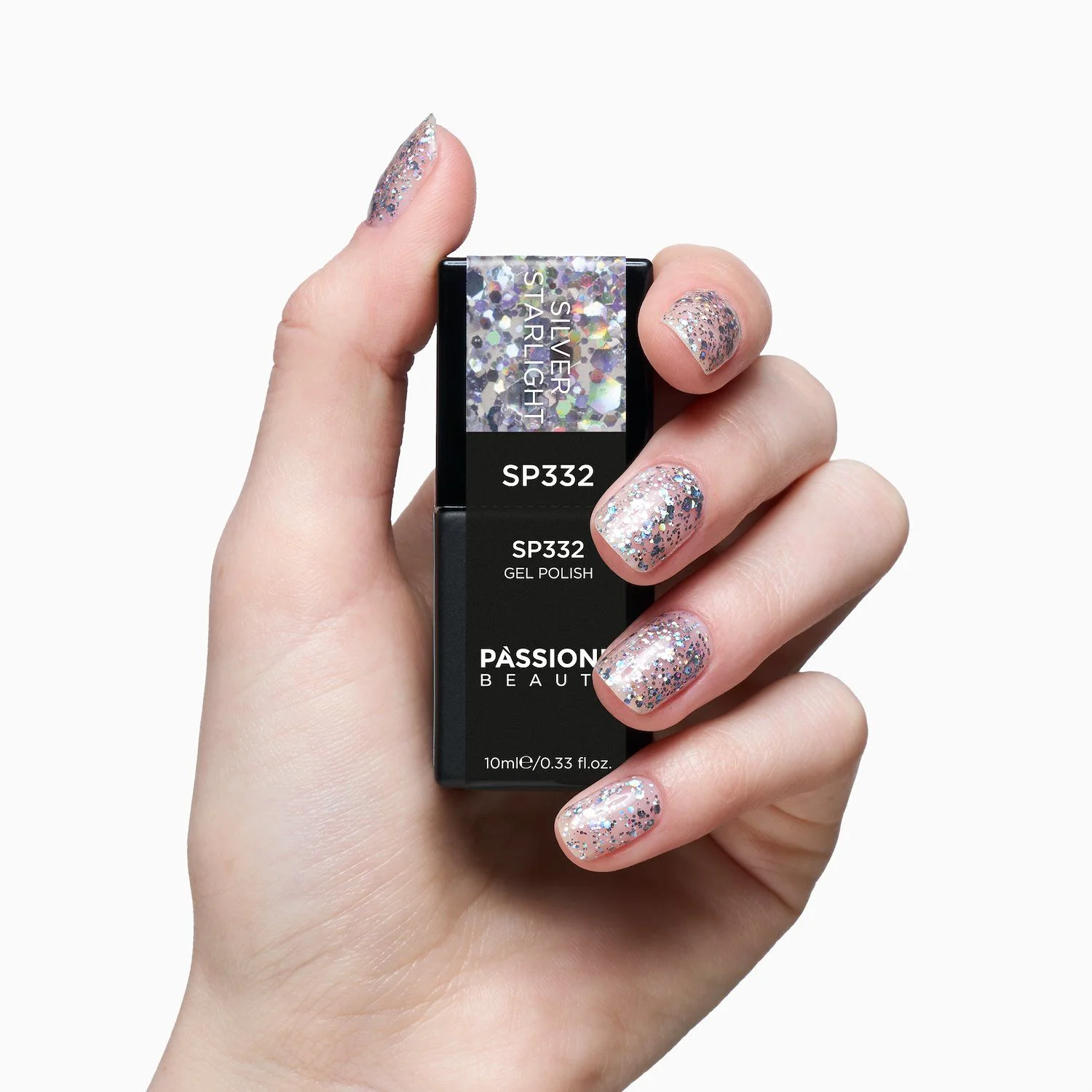 Gel Nail Polish SP332 Silver Starlight - Clear Gel Polish with Glitter and Holographic Silver Sequins - detail 3