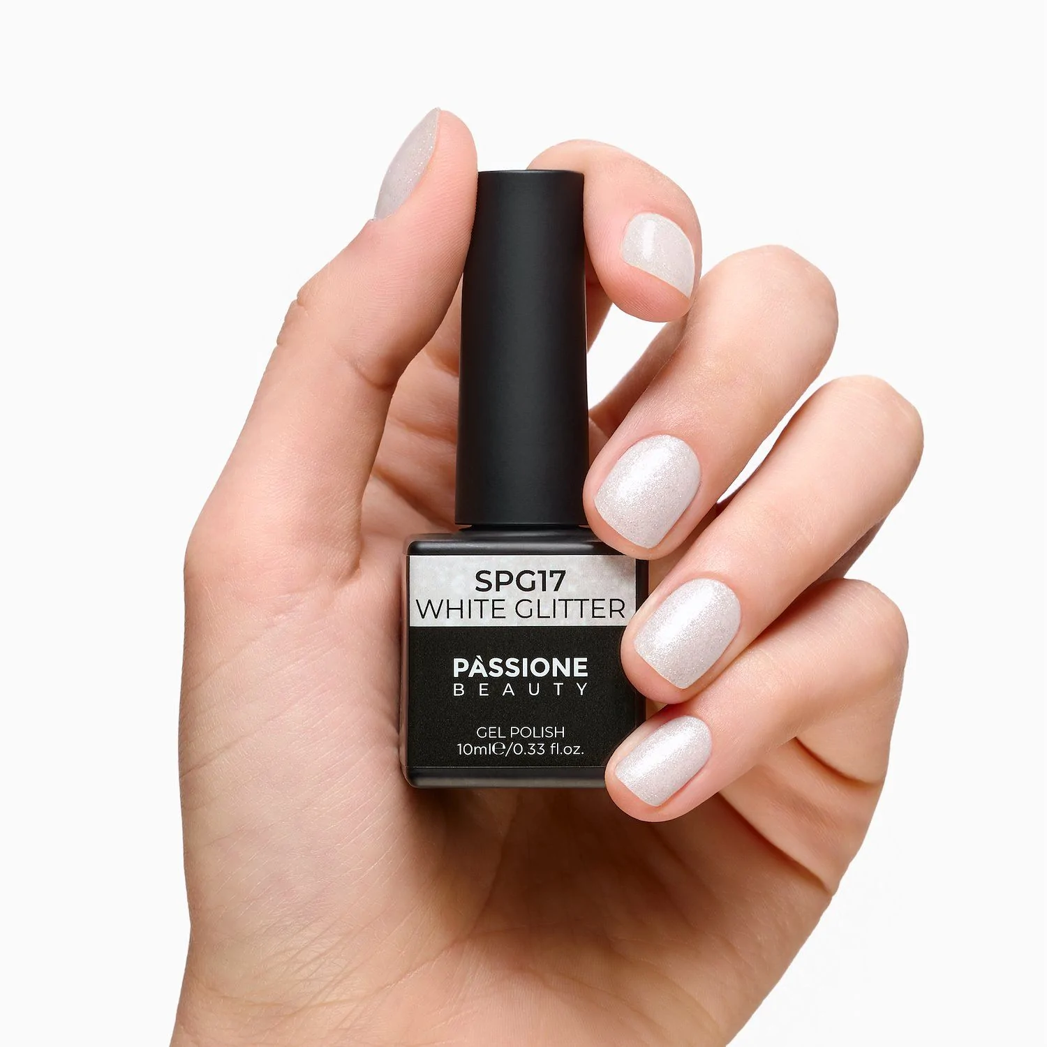 Gel Polish GPG17 White Glitter - GPG17 White gel polish, pearly white with micro glitter - detail 2