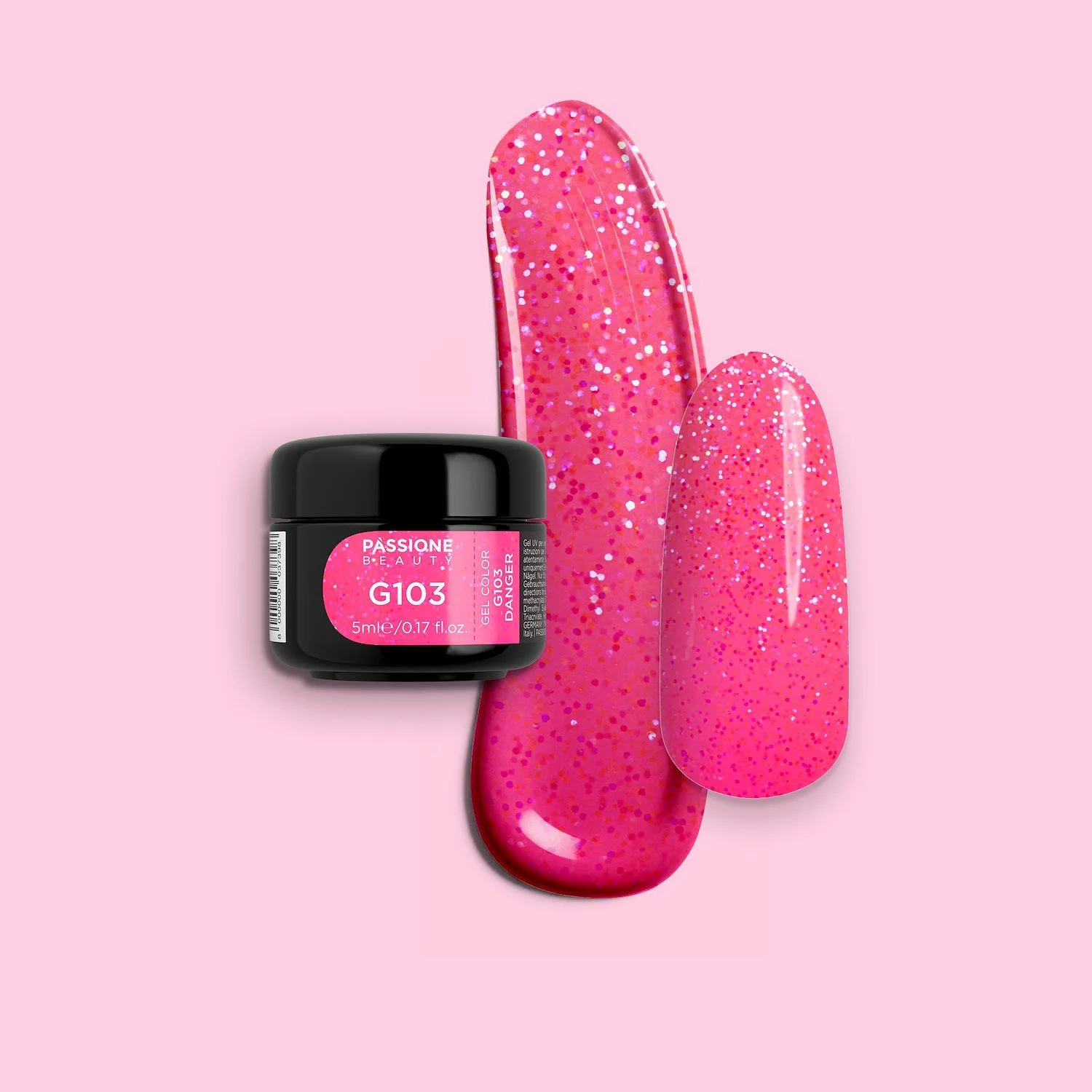Gel Colour G103 Danger - Neon Fuchsia Pink Glitter Gel 
