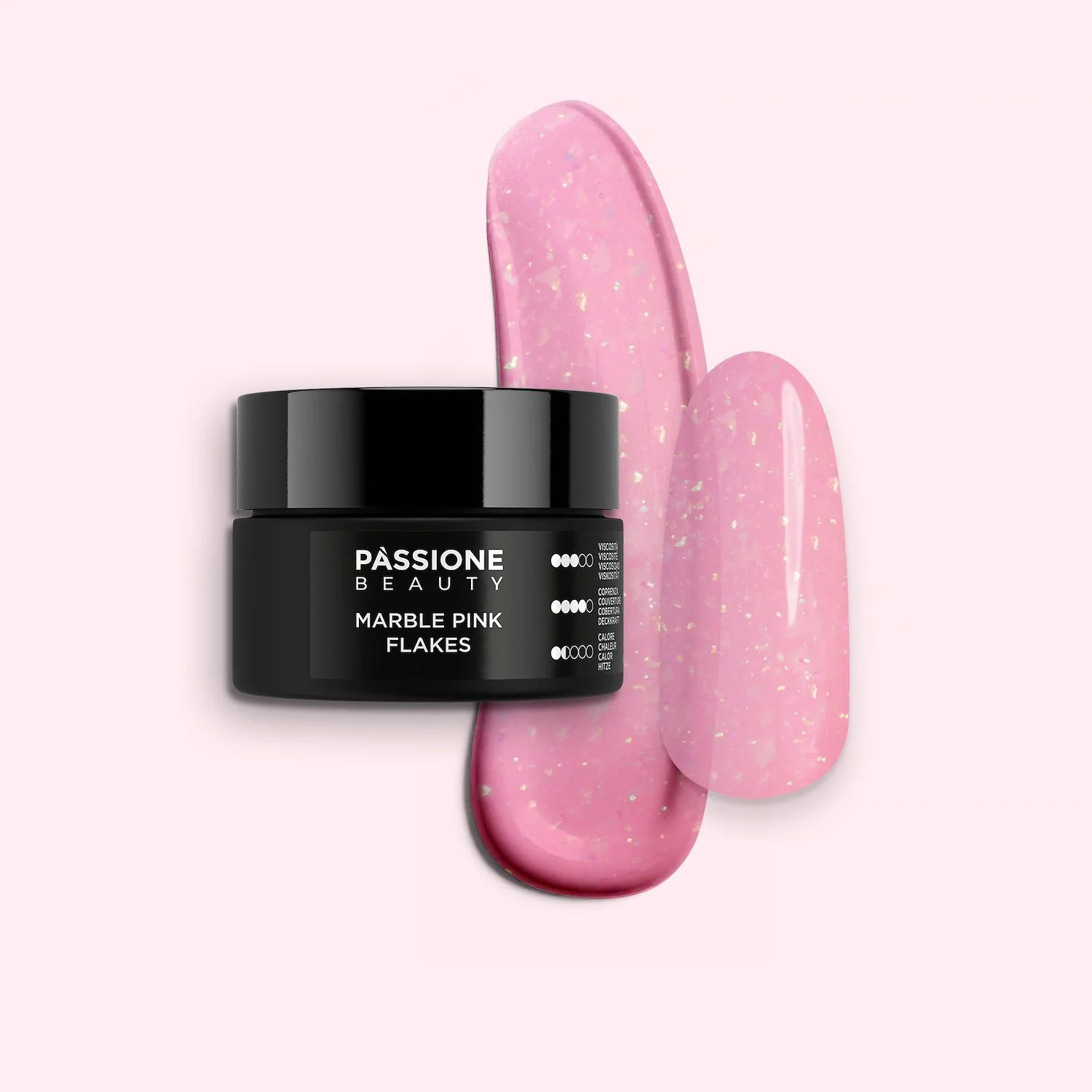 Marble Pink Flakes 15 ml - Gel de construction auto-égalisant rose avec flakes et micro-flakes holographiques