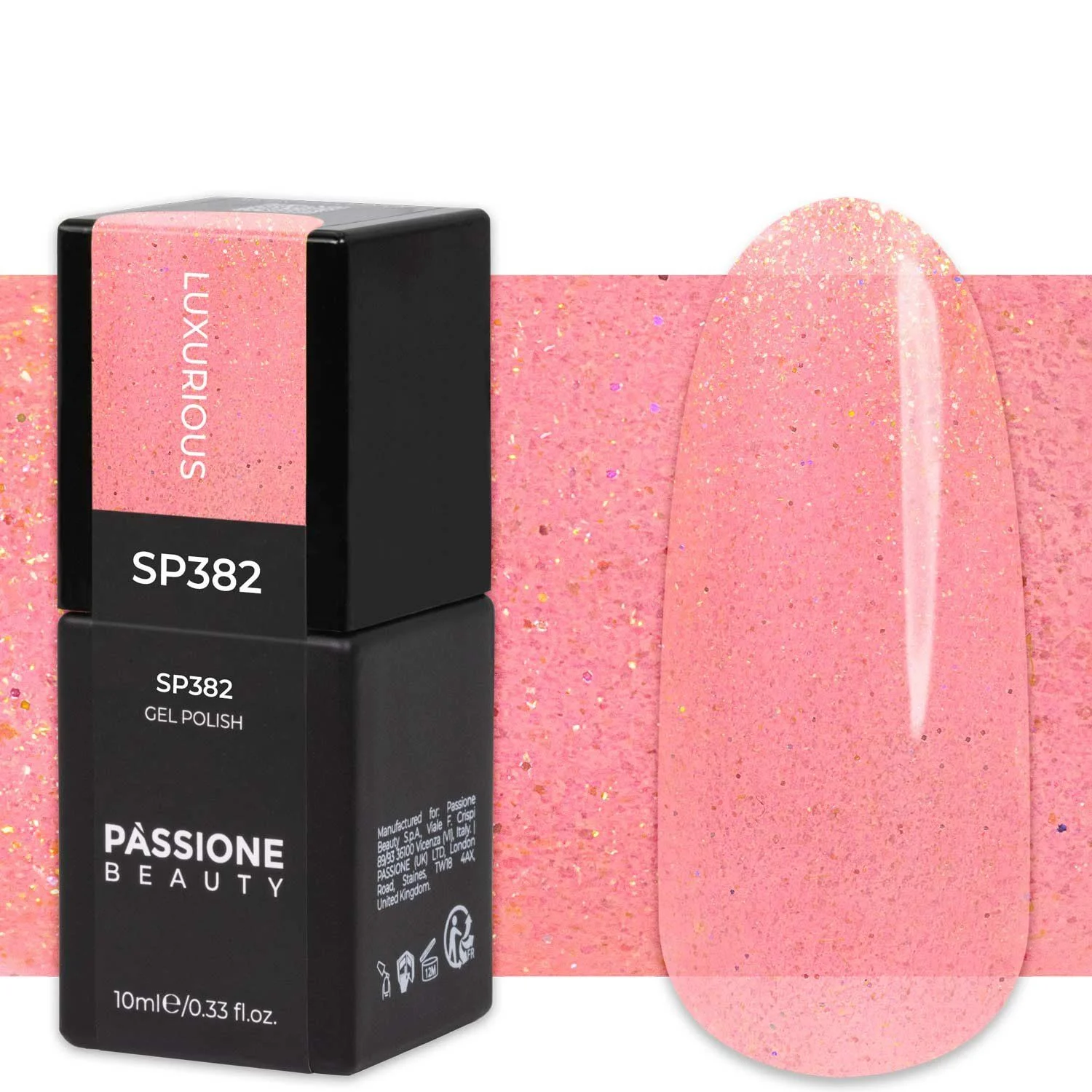 Gel Nail Polish GP382 Luxurious  - Coral Gel Polish with Golden Pearlescent Effect