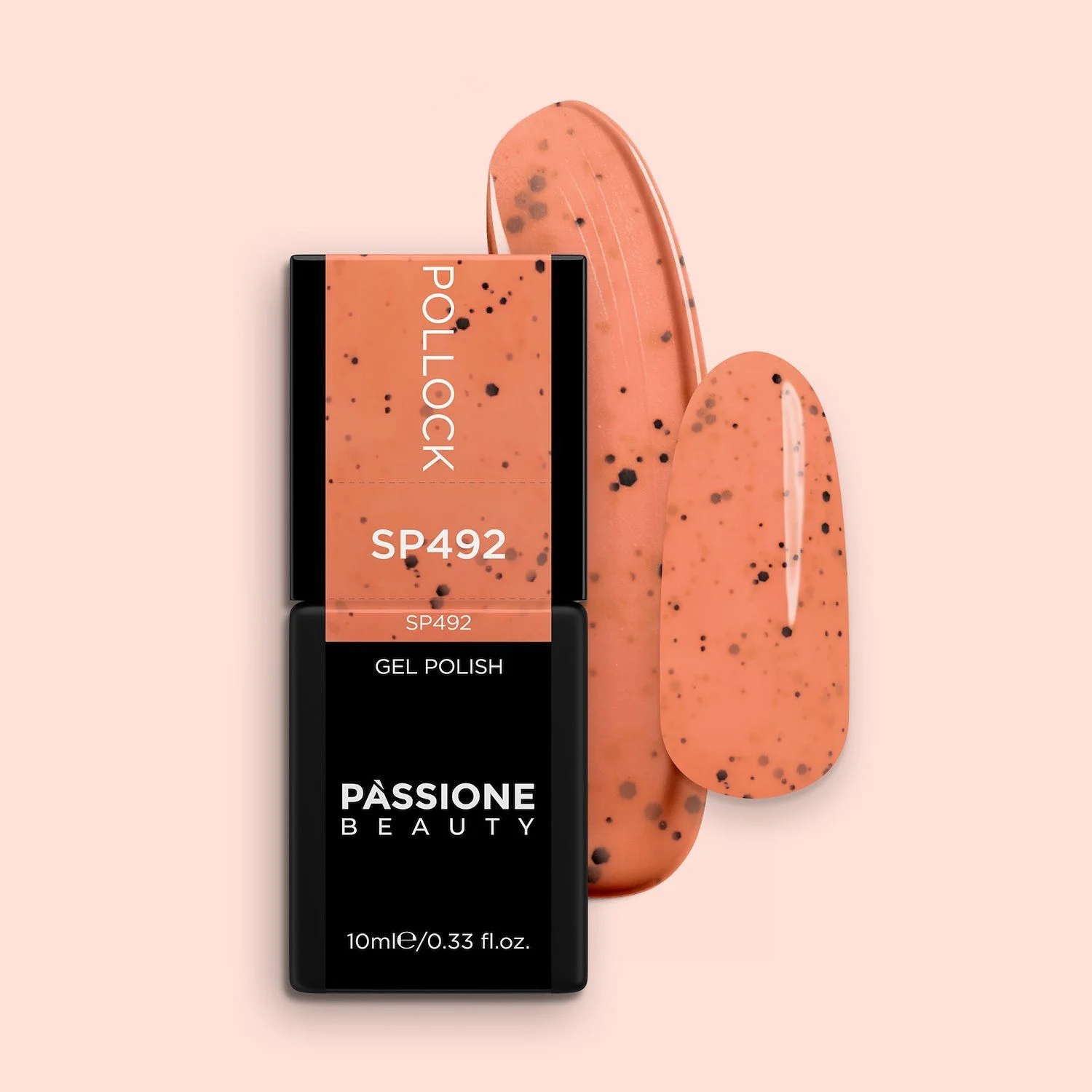 Gel Nail Polish SP492 Pollock - Orange gel polish with black micro particles