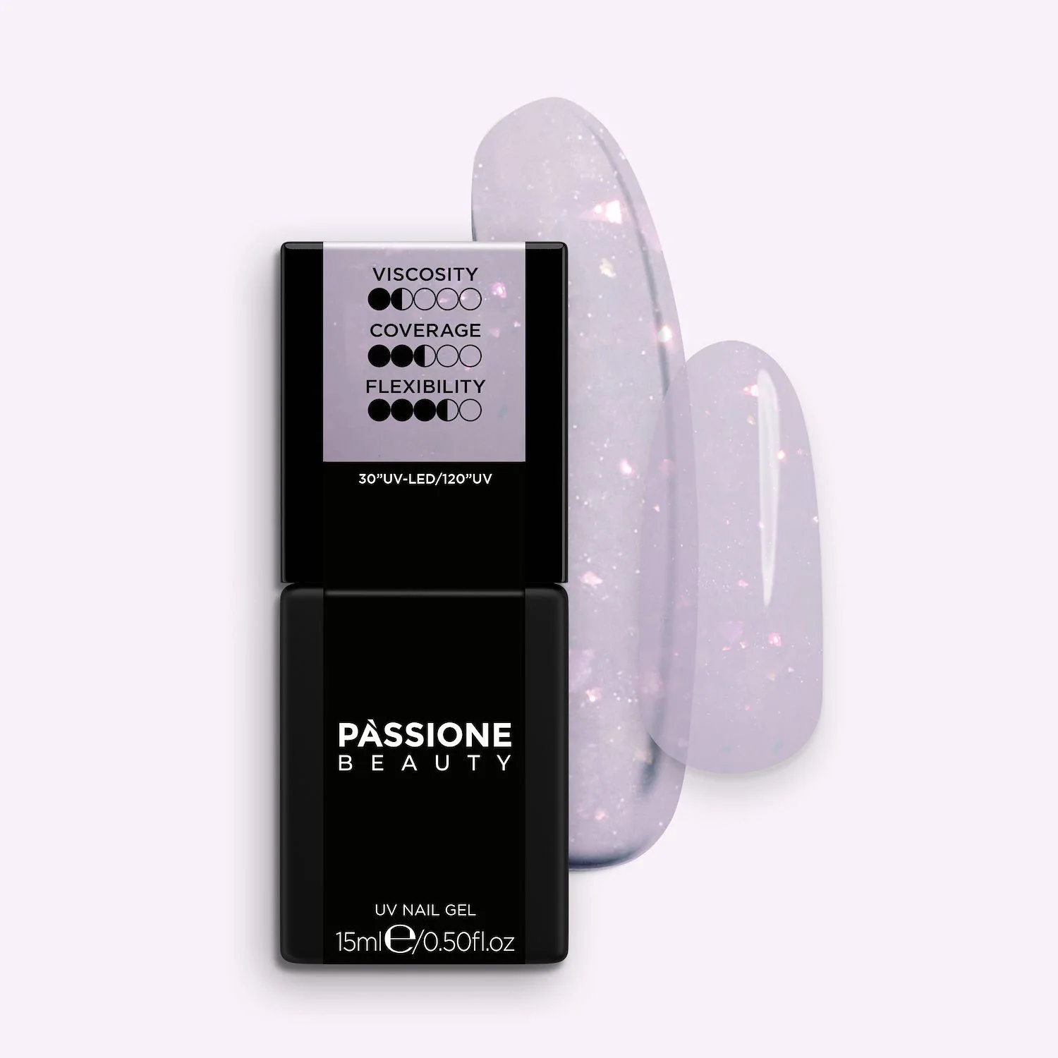 HD Shiny Lilac Base 15 ml - Gel Polish Rubber Base Lilac with Multicolour Flakes