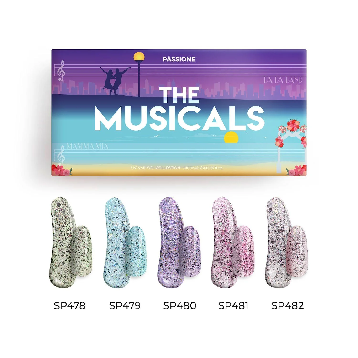 The Musicals Kit - Gel polish collection with semi-transparent base and glitter