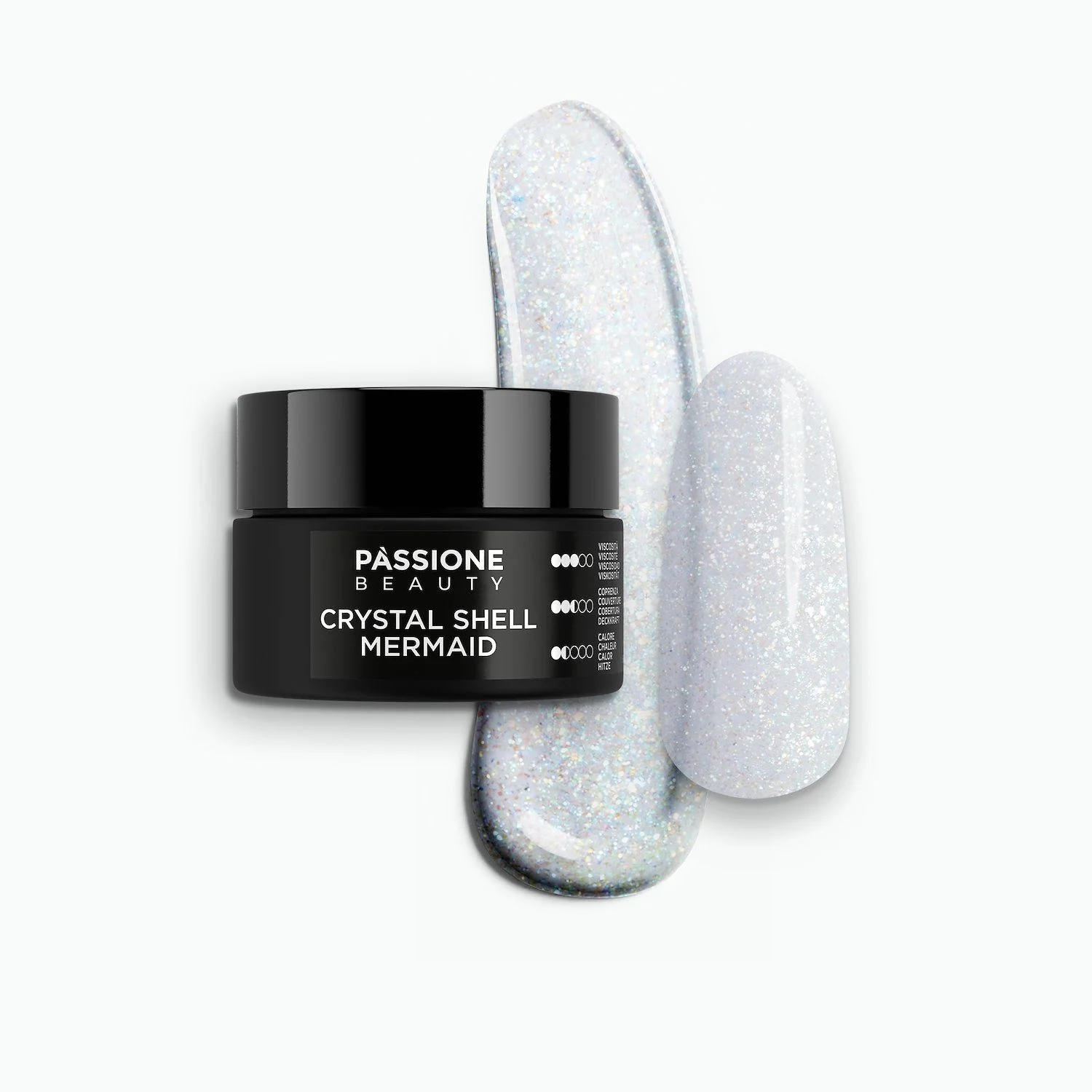 Crystal Shell Mermaid 15 ml - Gel de construction auto-égalisant blanc avec micro-paillettes bleues irisées très fines 