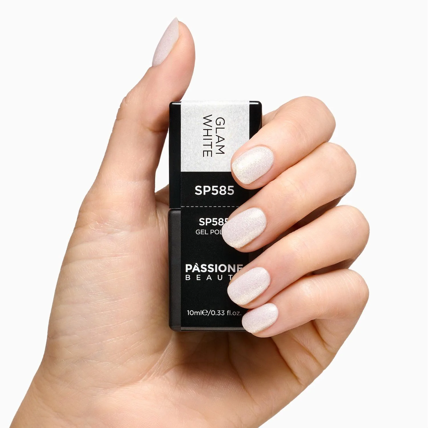 Gel Nail Polish SP585 Glam White - Clear Gel Polish with Gold Micro-glitter - detail 3