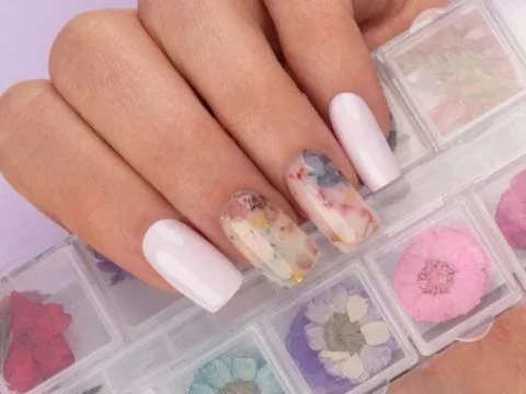 Effet sous-verre fleurs séchées