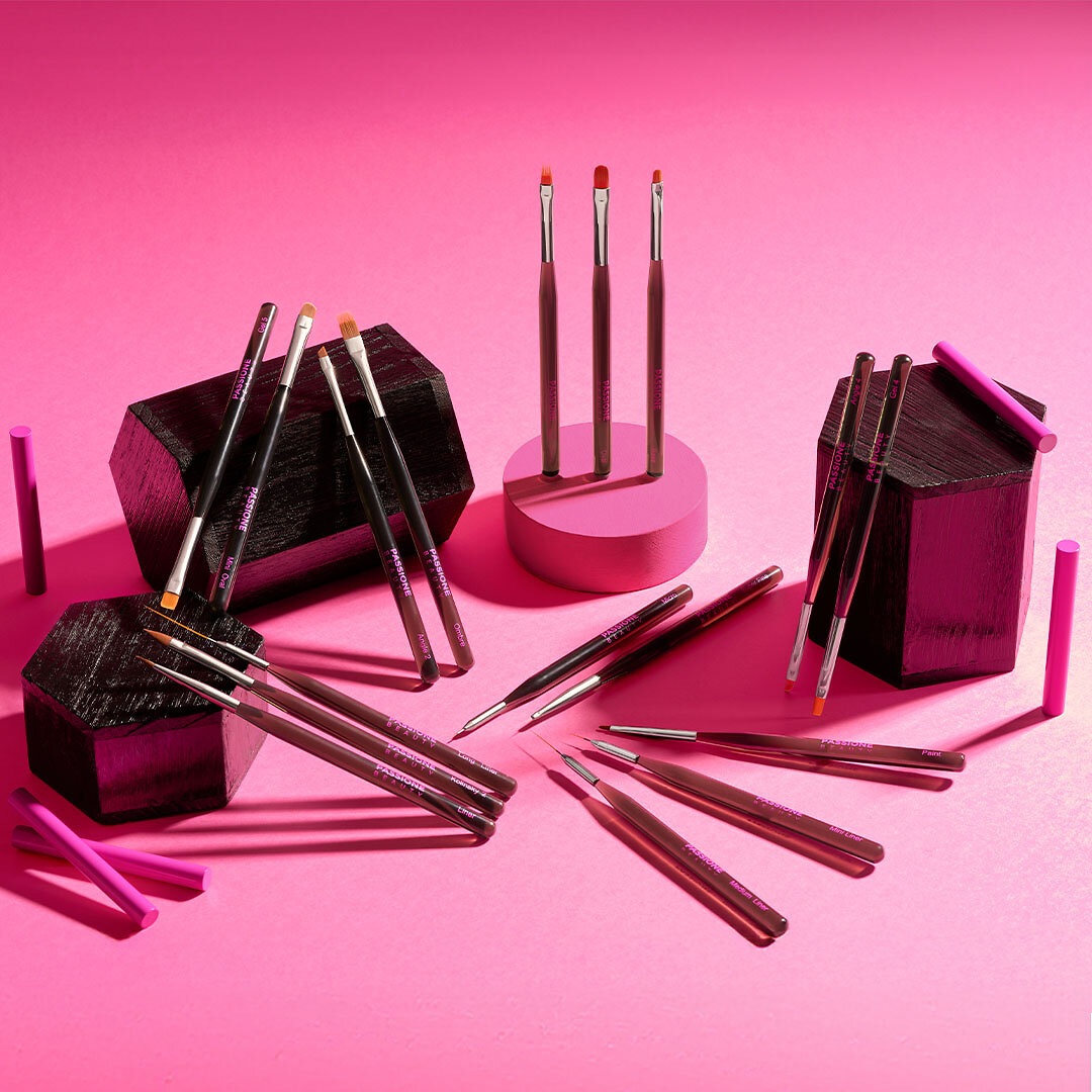 Set de pinceles nail art Passione Beauty, pinceles profesionales finos para gel y diseños de uñas precisos