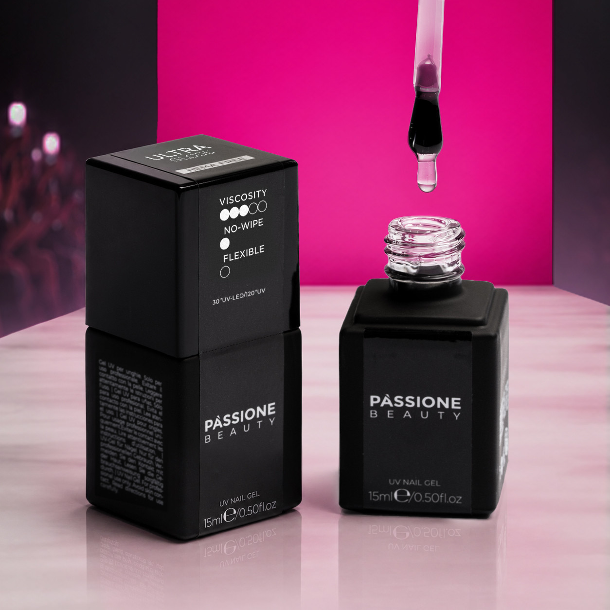 Basi semipermanente trasparente Passione Beauty con pennello applicatore, ideale per manicure e ricostruzione unghie professionale