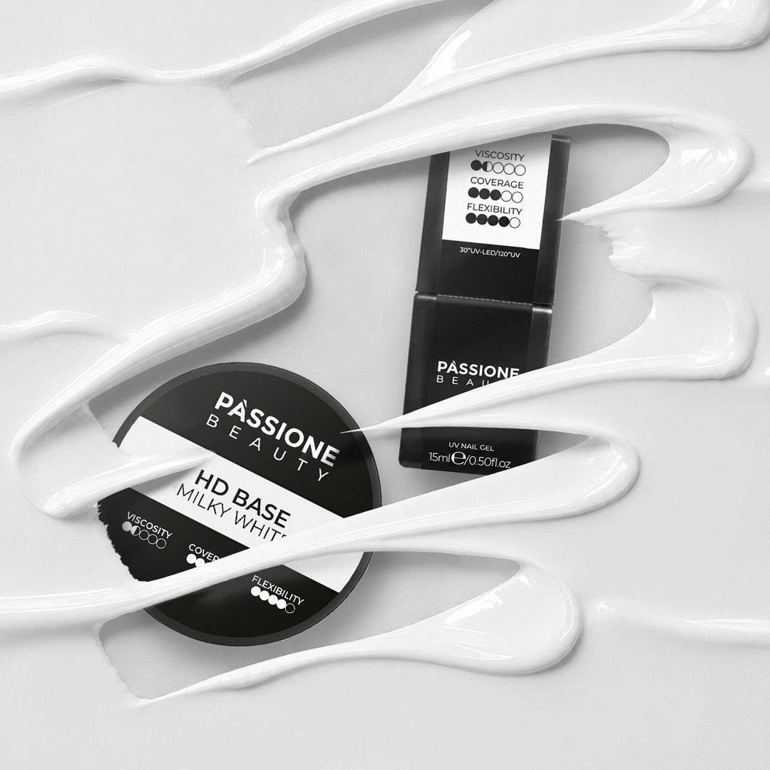 Vernis semi-permanent blanc laiteux No Base Passione Beauty avec flacon de gel de construction, manucure professionnelle pour ongles
